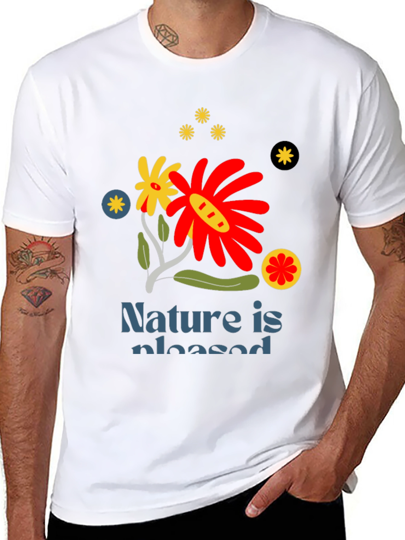 Nature Is Pleased Graphic Tee - Stylish Black T-Shirt