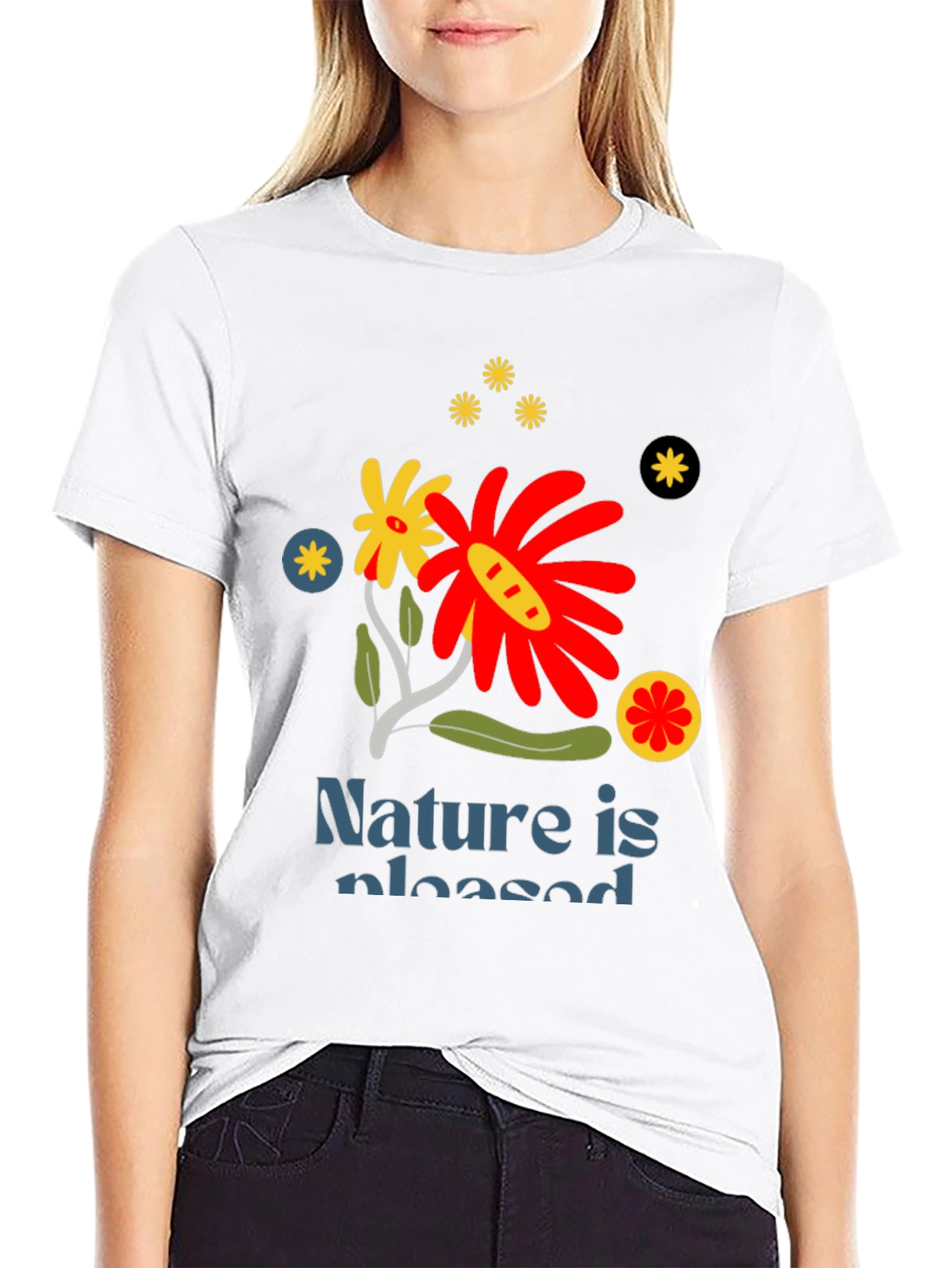 Nature Is Pleased Graphic Tee - Stylish Black T-Shirt