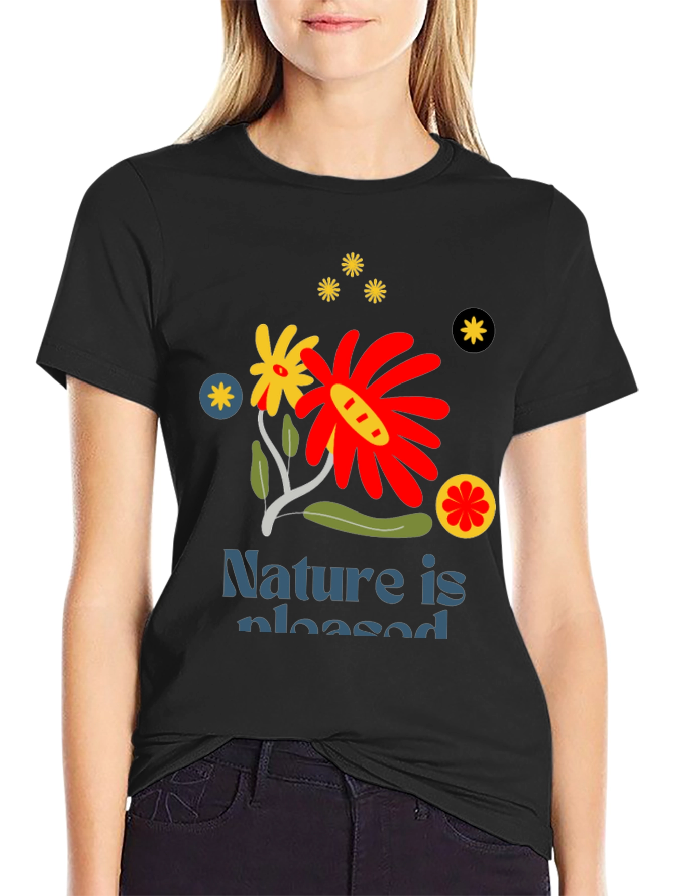 Nature Is Pleased Graphic Tee - Stylish Black T-Shirt