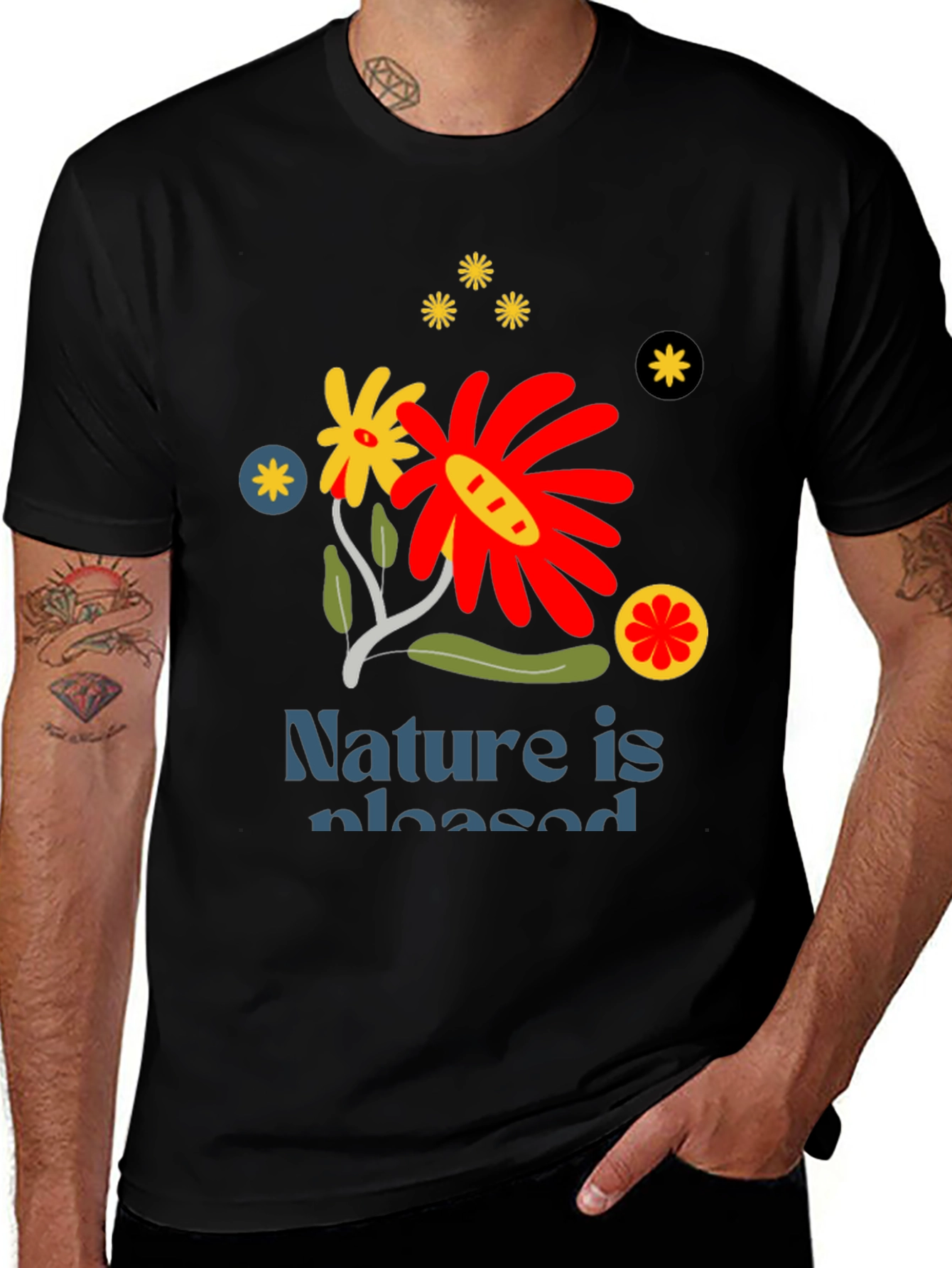 Nature Is Pleased Graphic Tee - Stylish Black T-Shirt