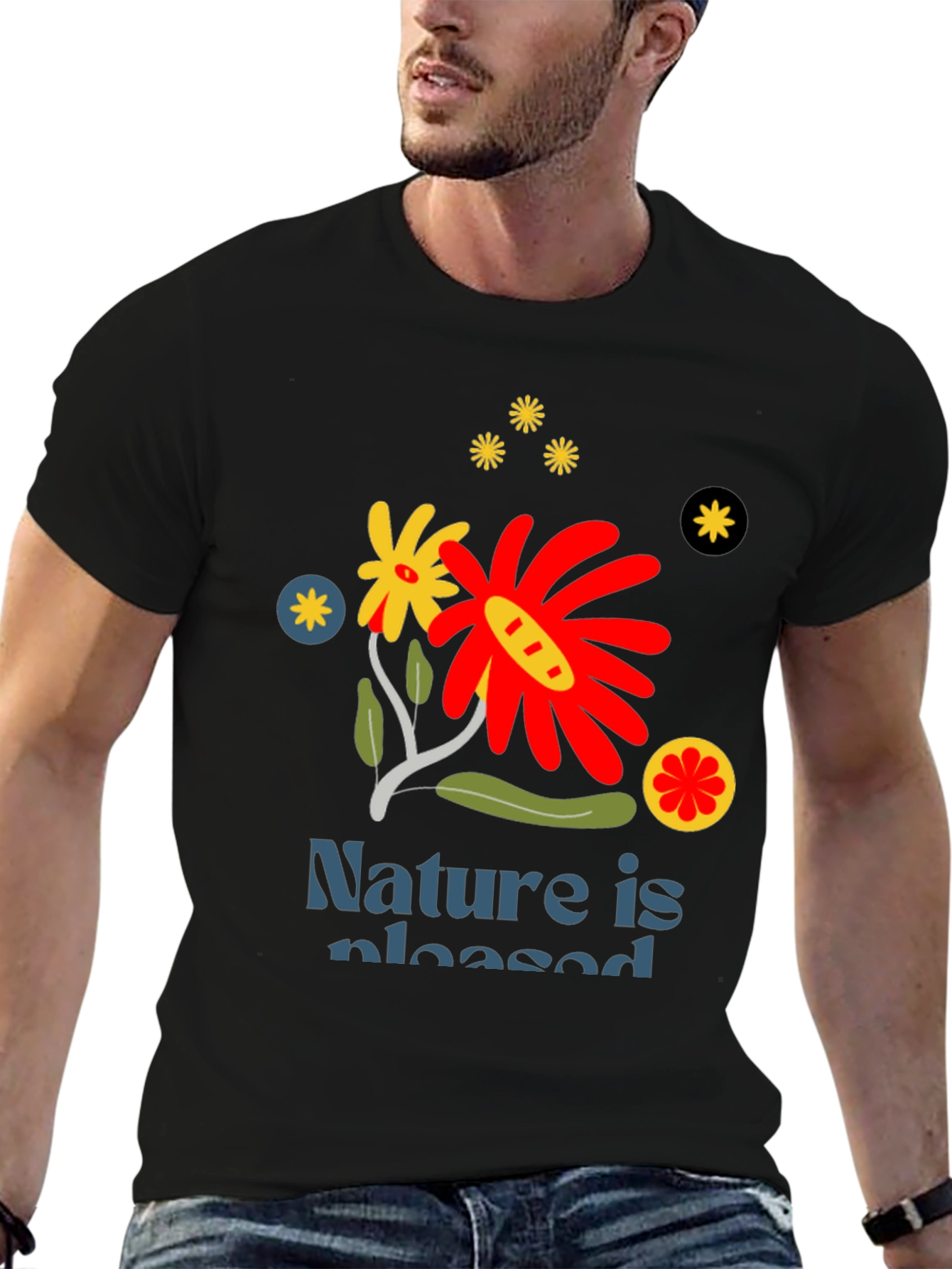 Nature Is Pleased Graphic Tee - Stylish Black T-Shirt