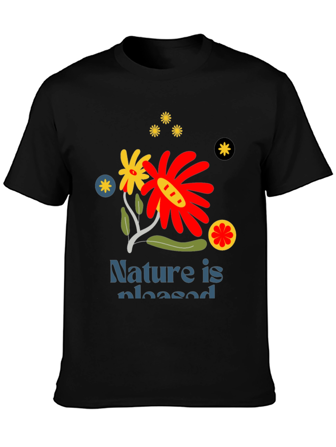 Nature Is Pleased Graphic Tee - Stylish Black T-Shirt