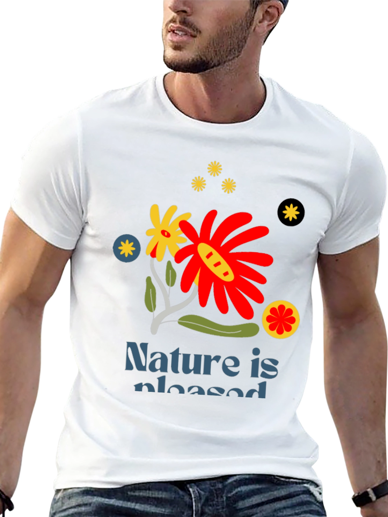 Nature Is Pleased Graphic Tee - Stylish Black T-Shirt