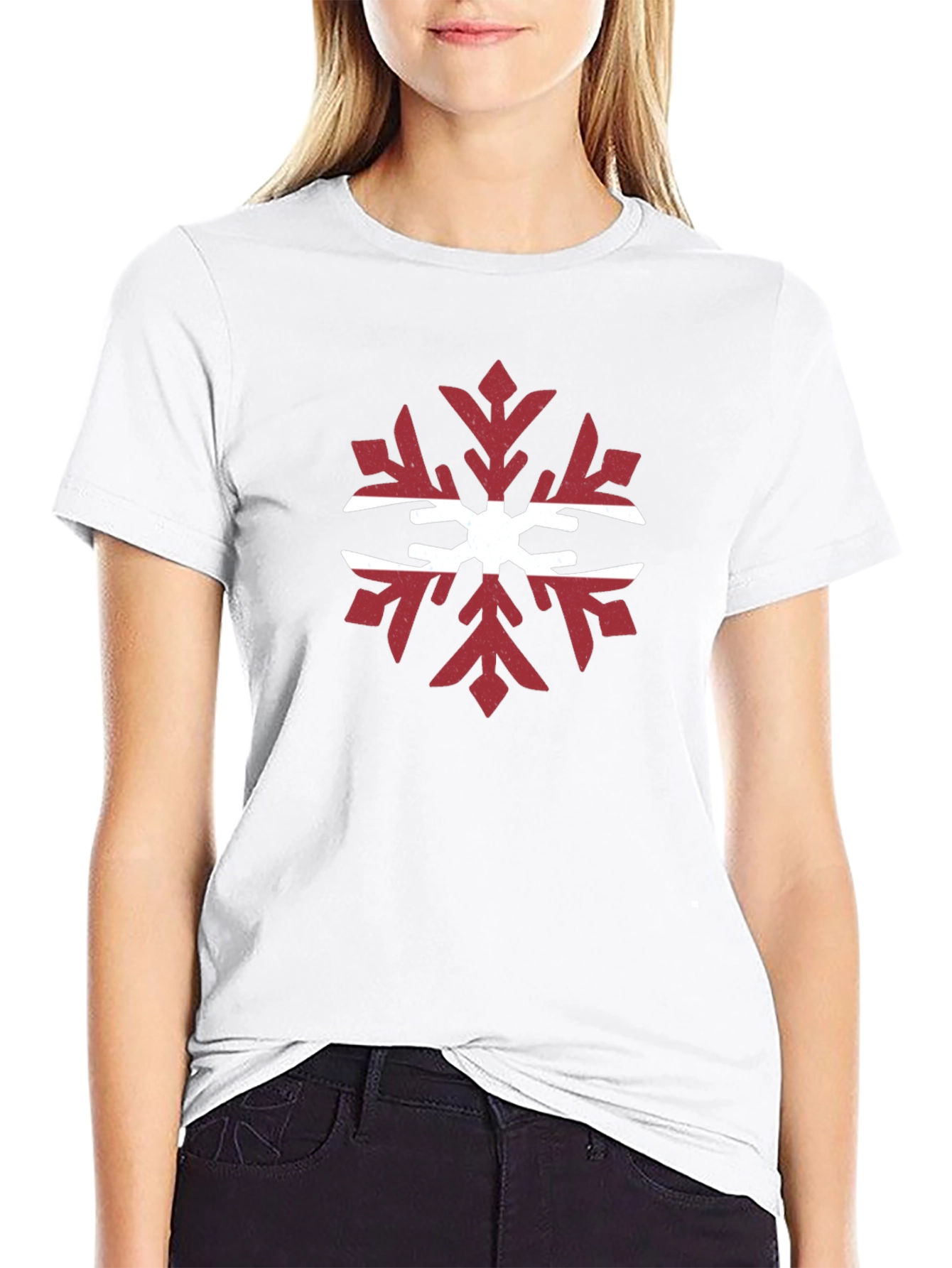 Latvian Flag Snowflake Graphic Tee - Black Cotton T-Shirt