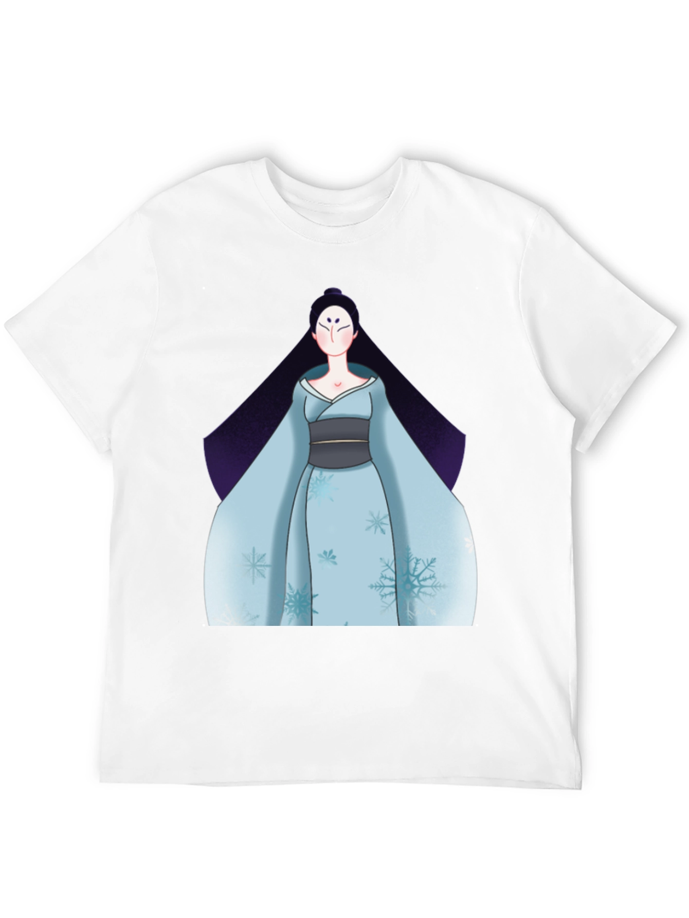 Black T-Shirt with Anime Winter Kimono Design
