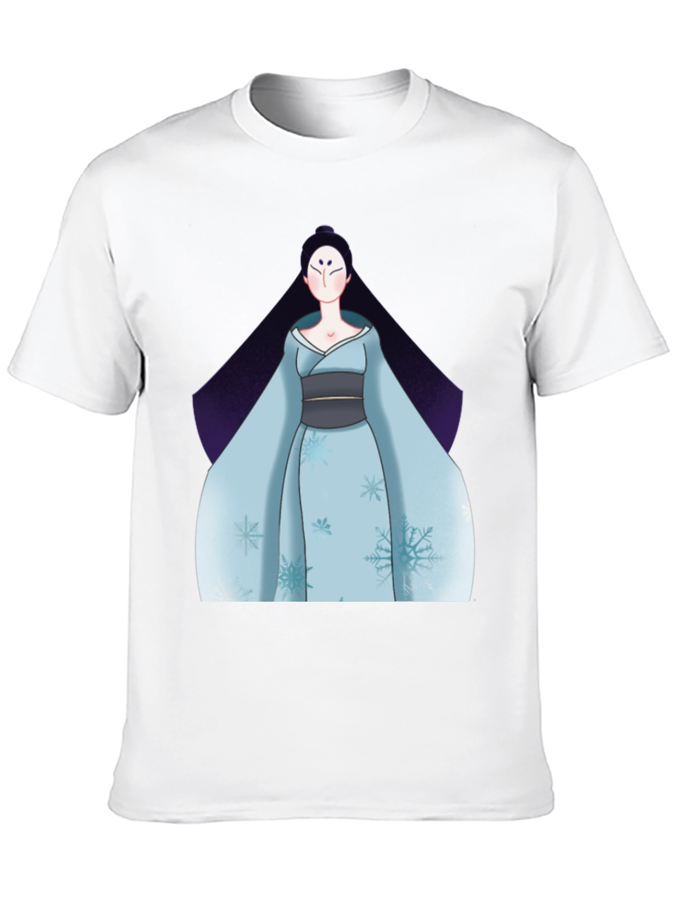 Black T-Shirt with Anime Winter Kimono Design