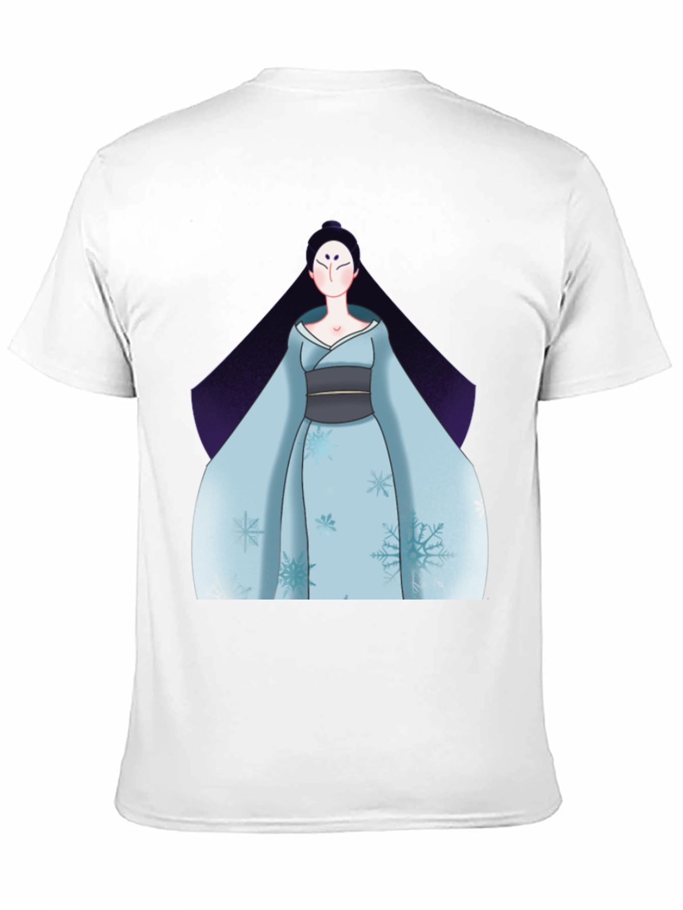 Black T-Shirt with Anime Winter Kimono Design