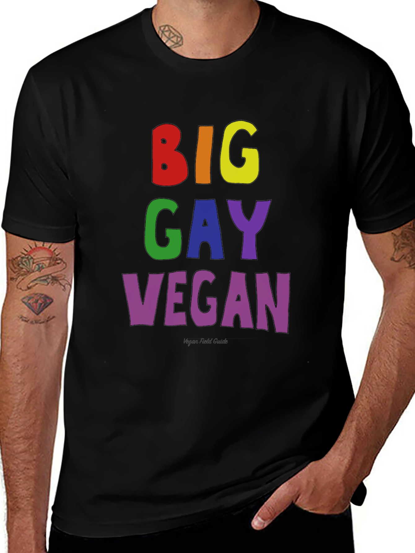 Big Gay Vegan Pride T-Shirt - Black Cotton Tee