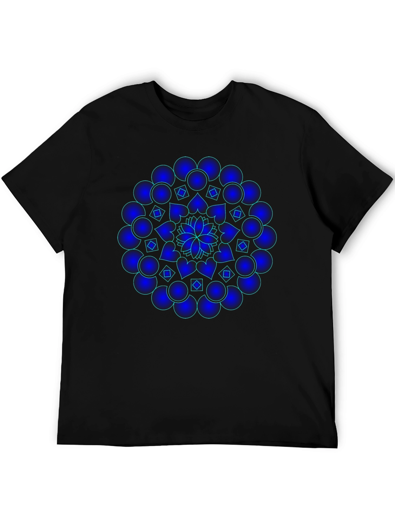 Mandala T-Shirt - Graphic Blue Print Black Cotton Tee