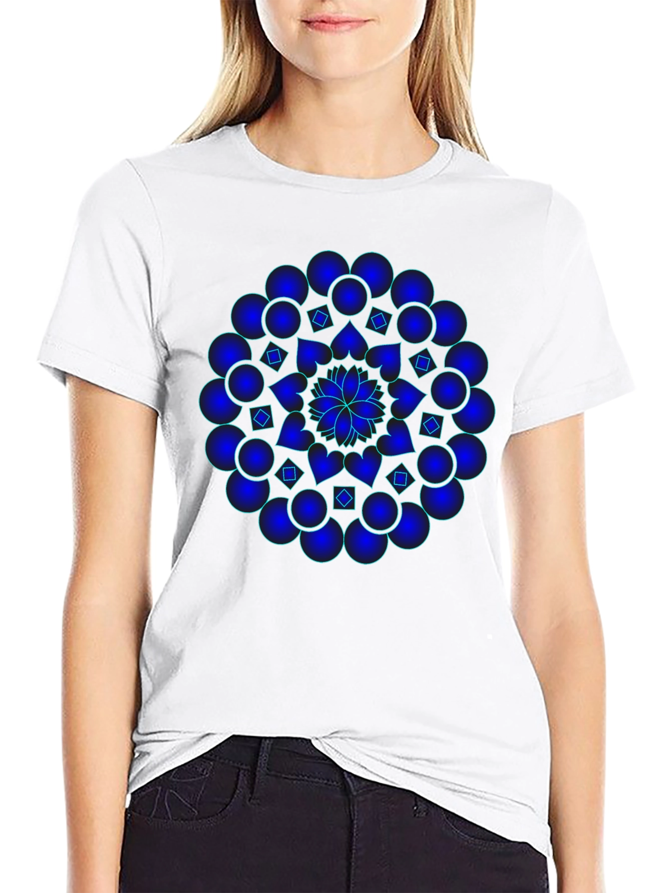 Mandala T-Shirt - Graphic Blue Print Black Cotton Tee