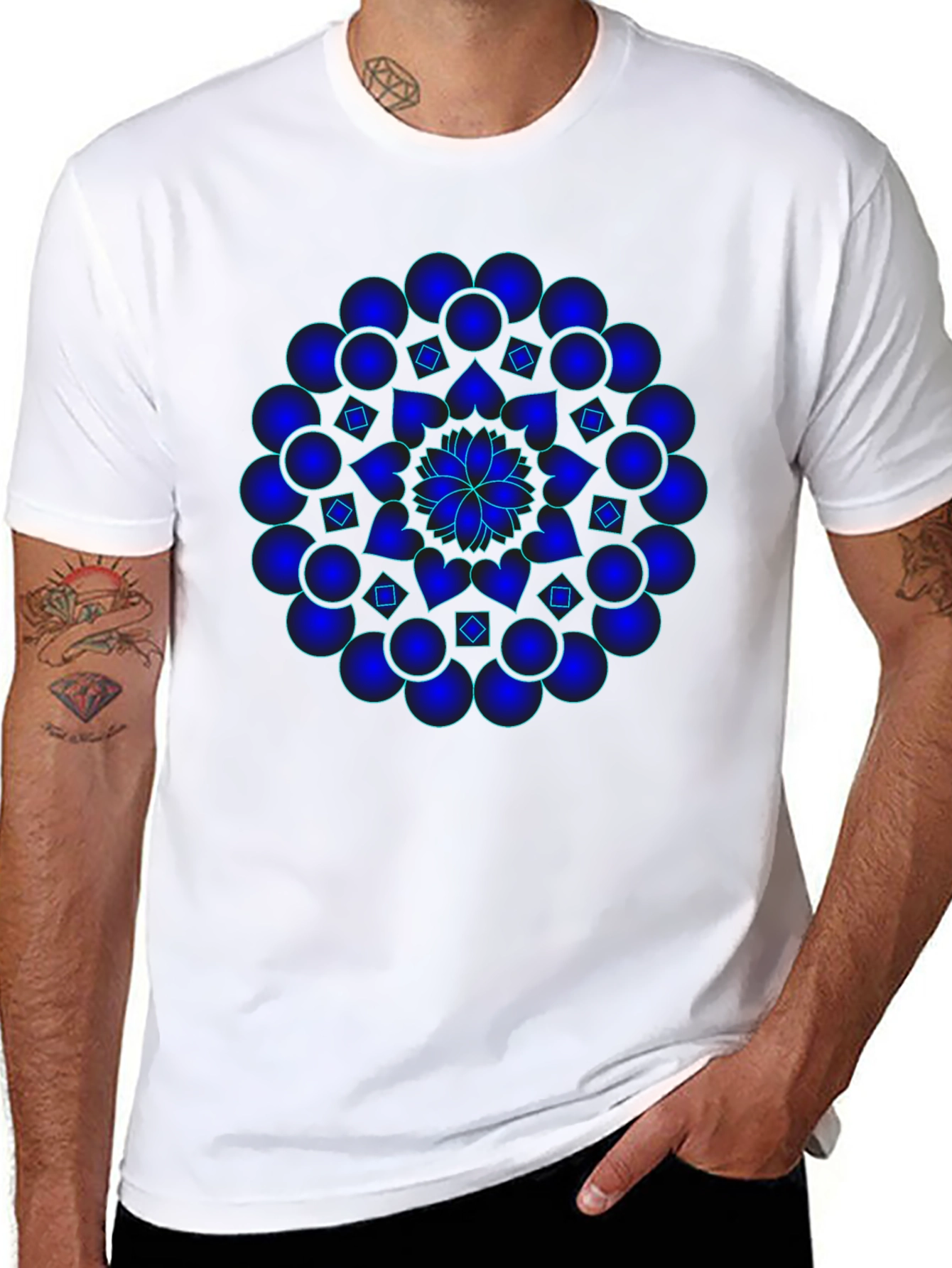 Mandala T-Shirt - Graphic Blue Print Black Cotton Tee
