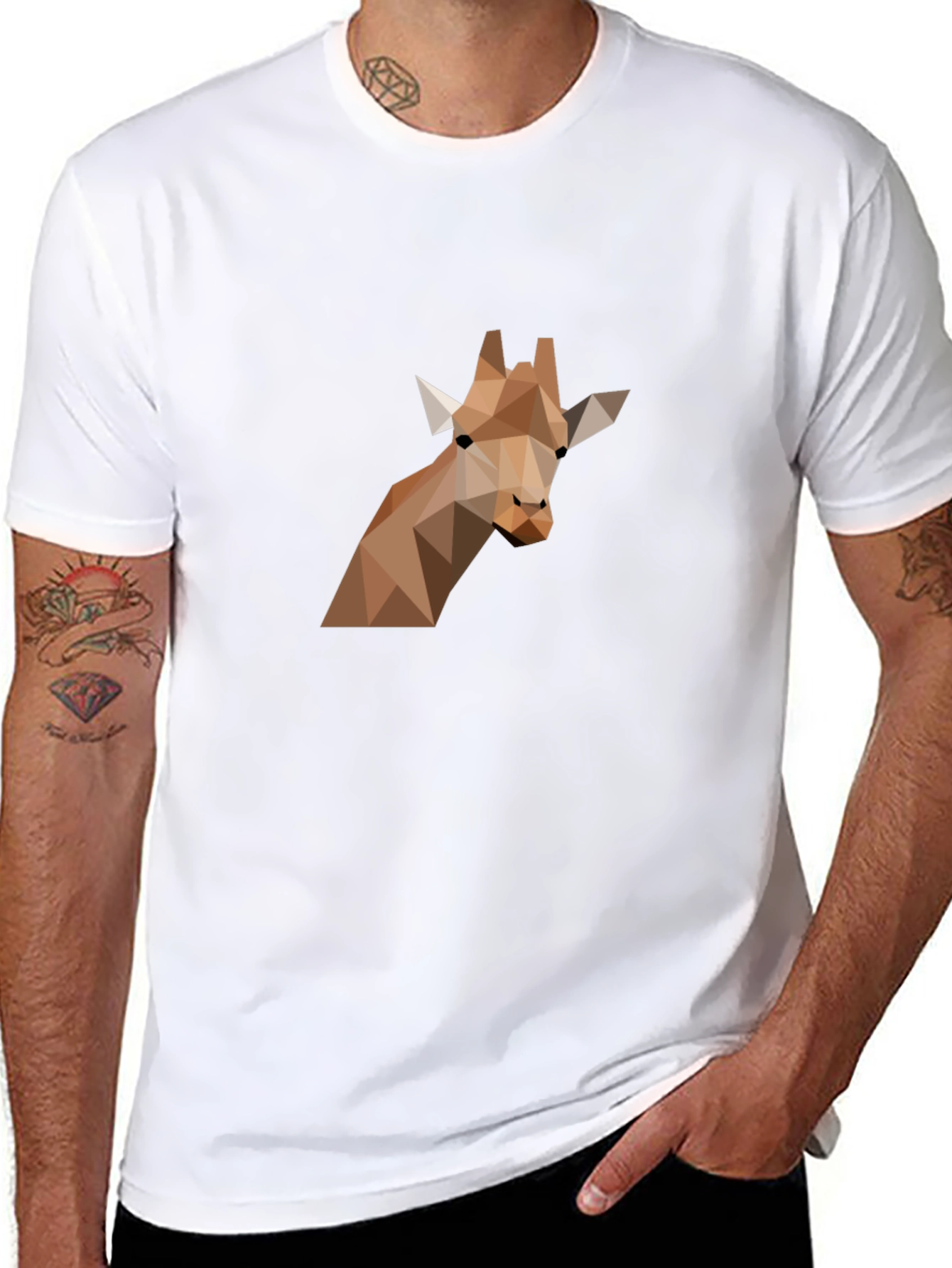 Geometric Giraffe Graphic Tee - Modern Art Shirt