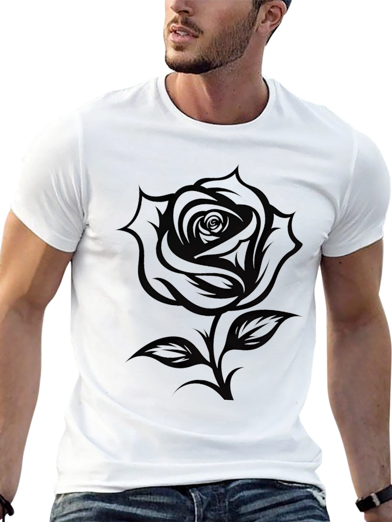 Elegant Black Rose Graphic Tee - Stylish Casual Wear