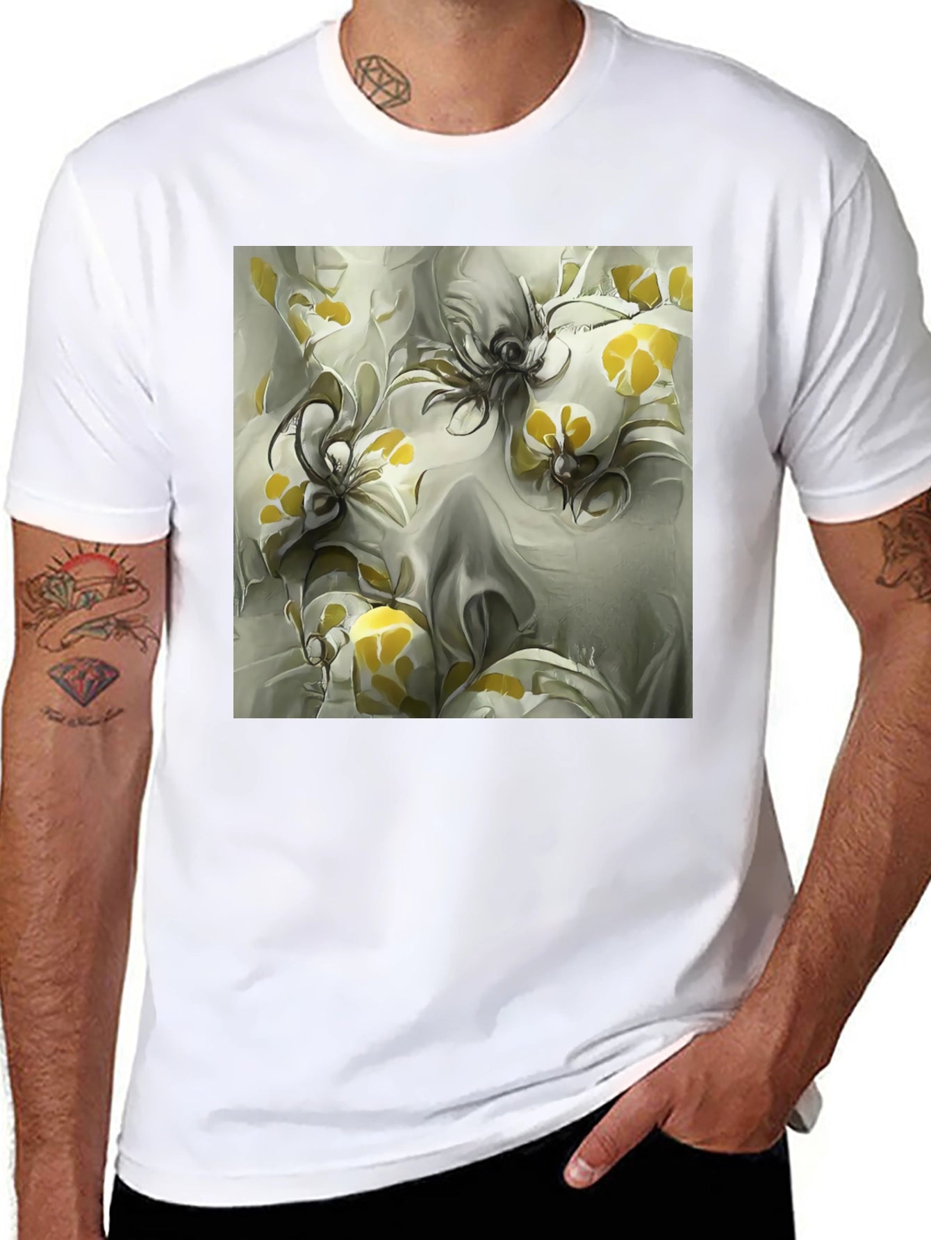 Abstract Floral Print Black T-Shirt