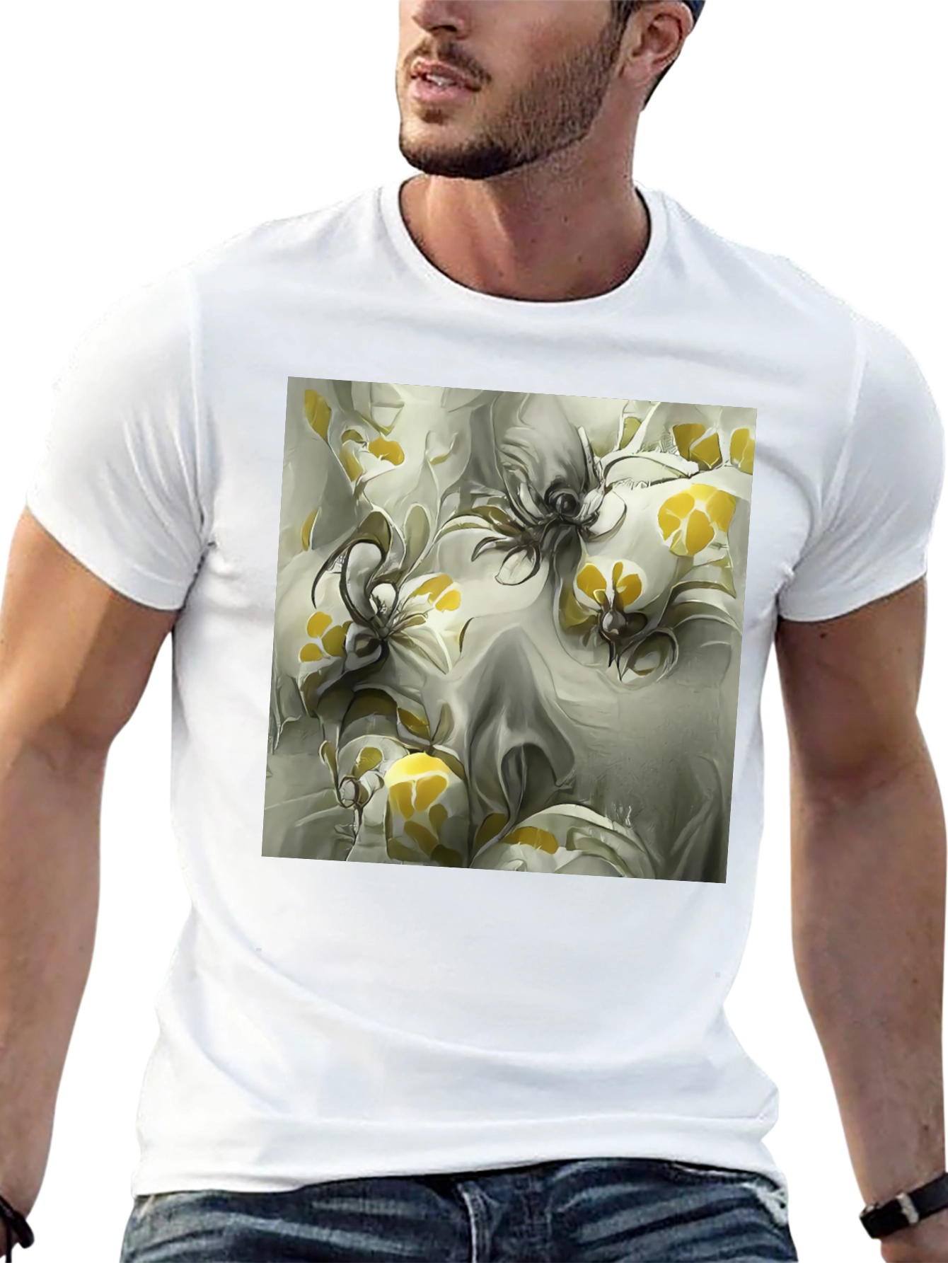 Abstract Floral Print Black T-Shirt