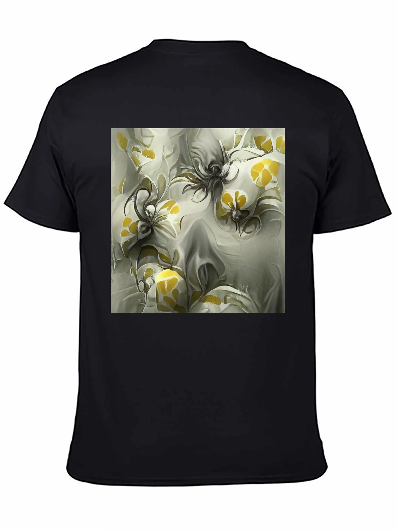 Abstract Floral Print Black T-Shirt