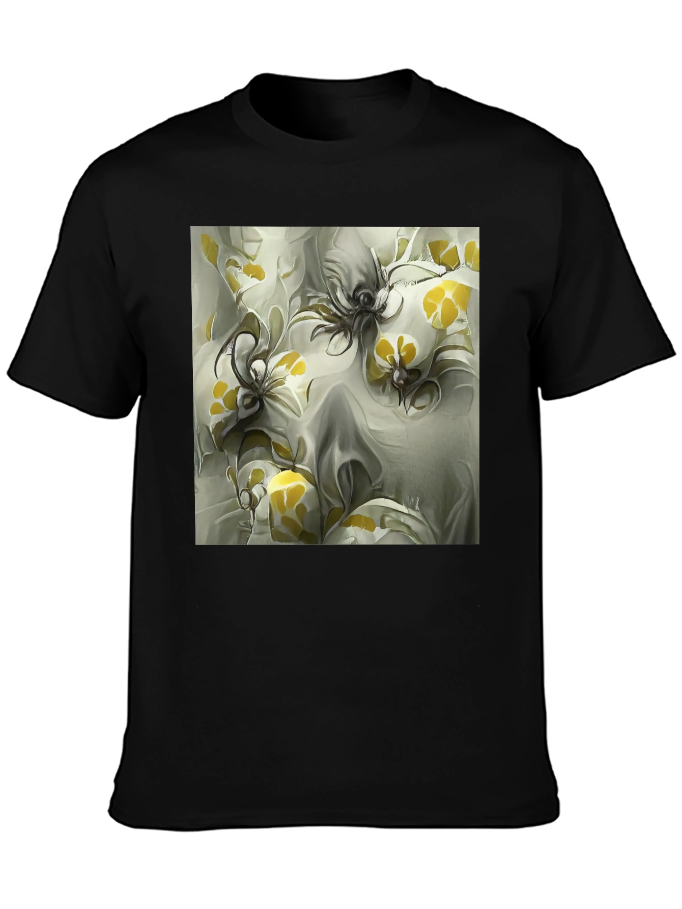 Abstract Floral Print Black T-Shirt