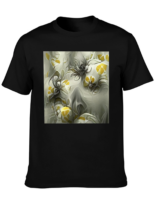 Abstract Floral Print Black T-Shirt