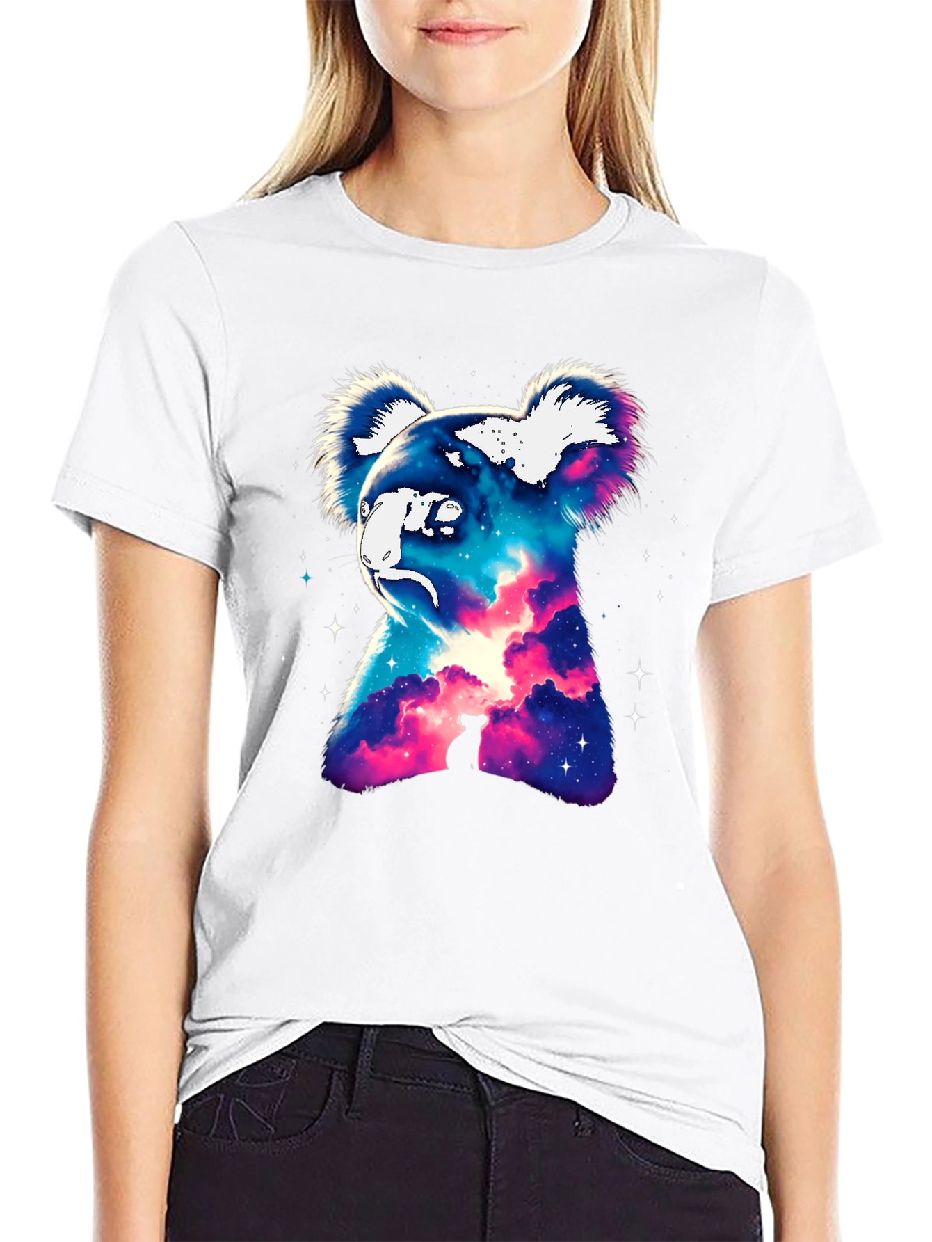 Cosmic Koala Graphic Tee - Galaxy Animal Print
