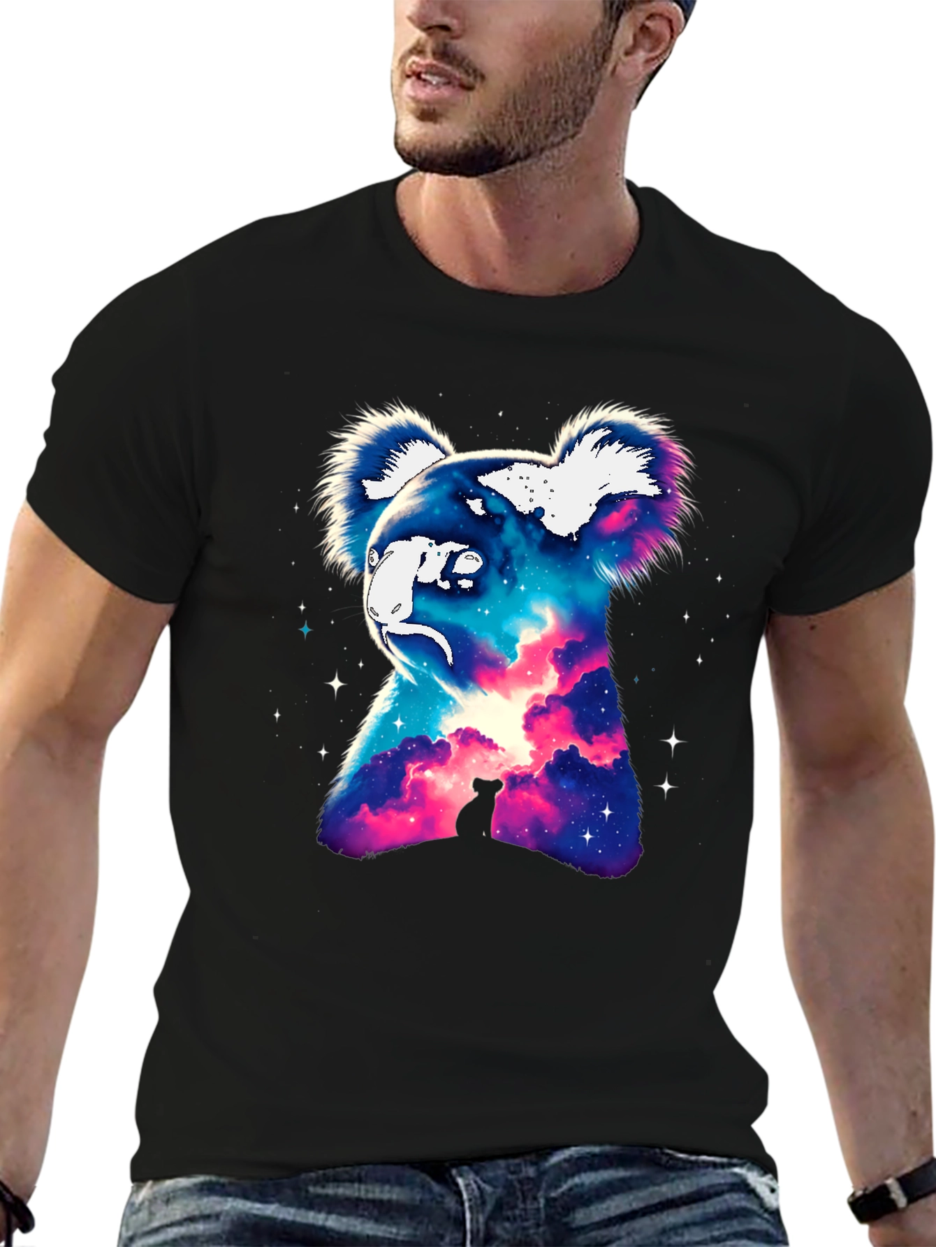 Cosmic Koala Graphic Tee - Galaxy Animal Print