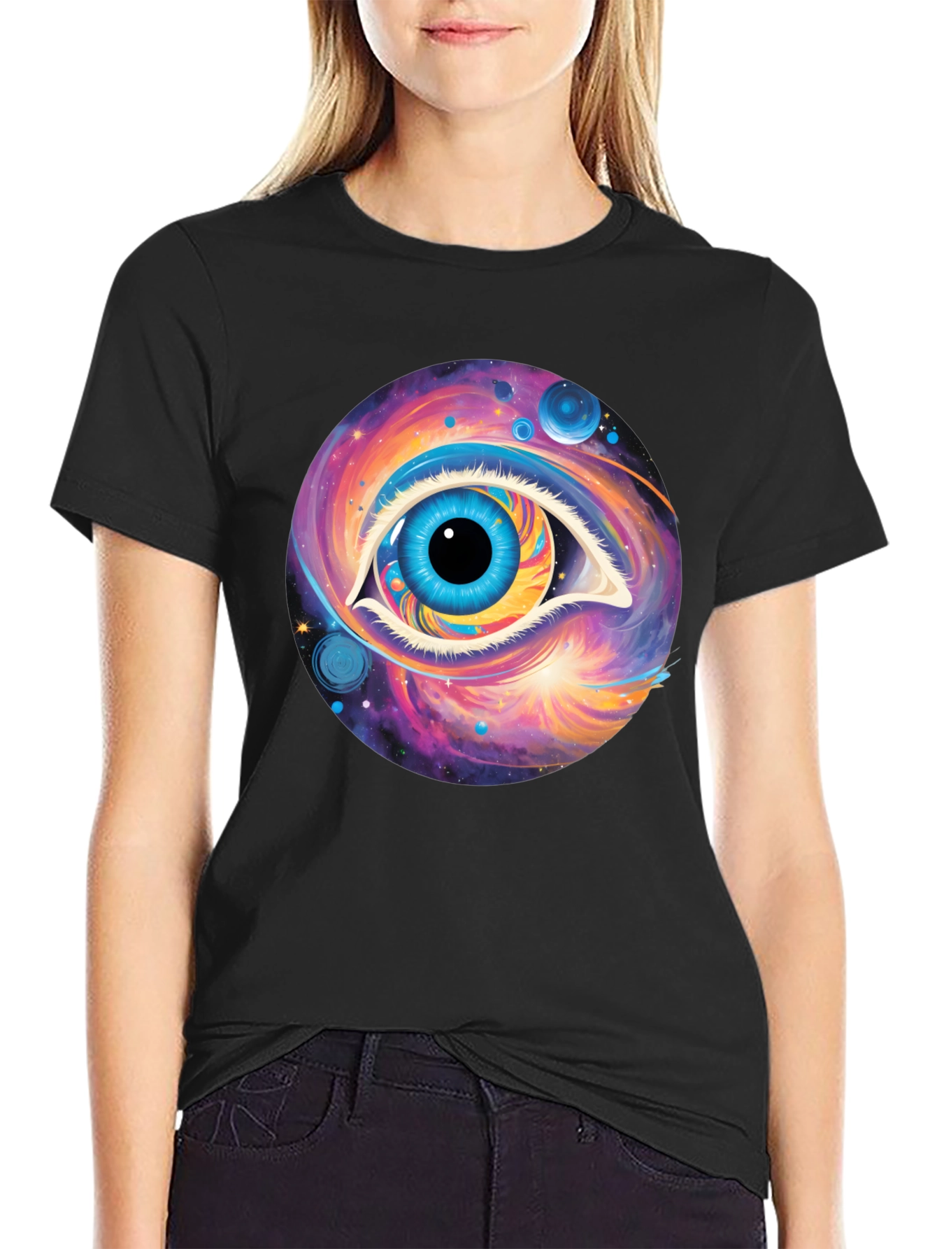 Cosmic Eye Graphic Tee - Black Cotton Comfort