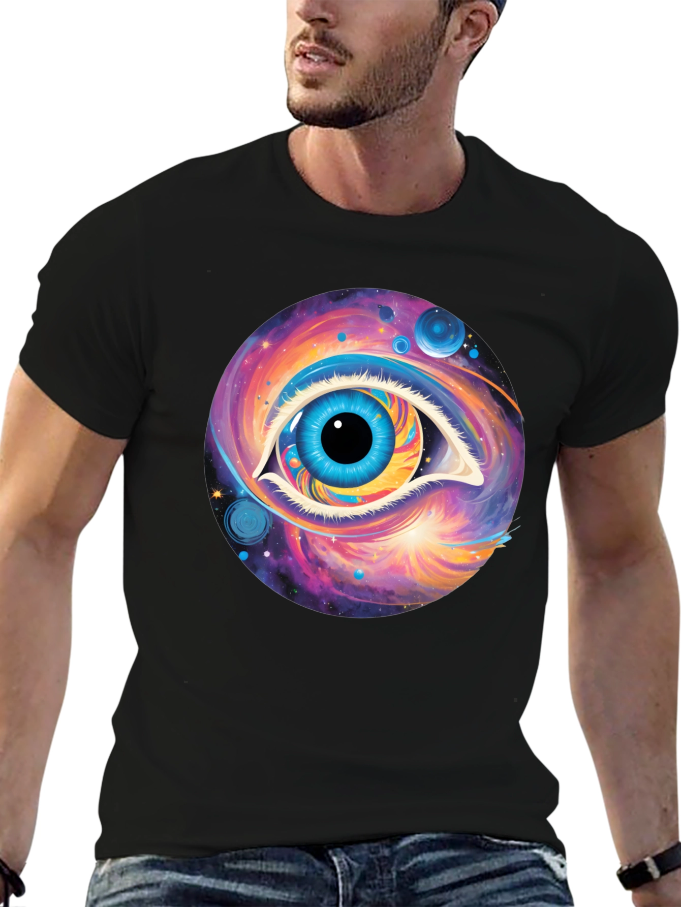 Cosmic Eye Graphic Tee - Black Cotton Comfort