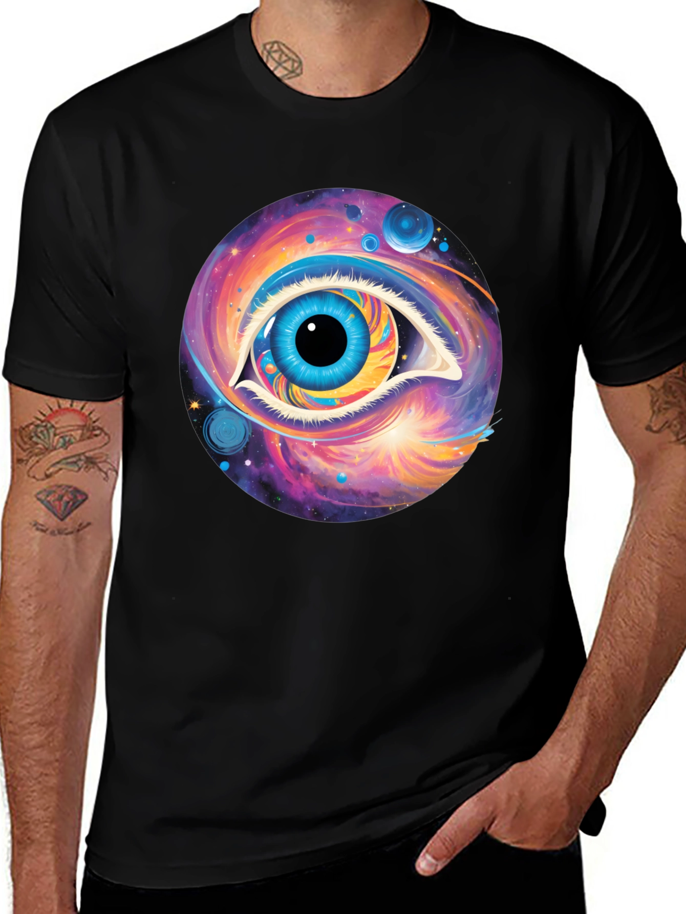 Cosmic Eye Graphic Tee - Black Cotton Comfort