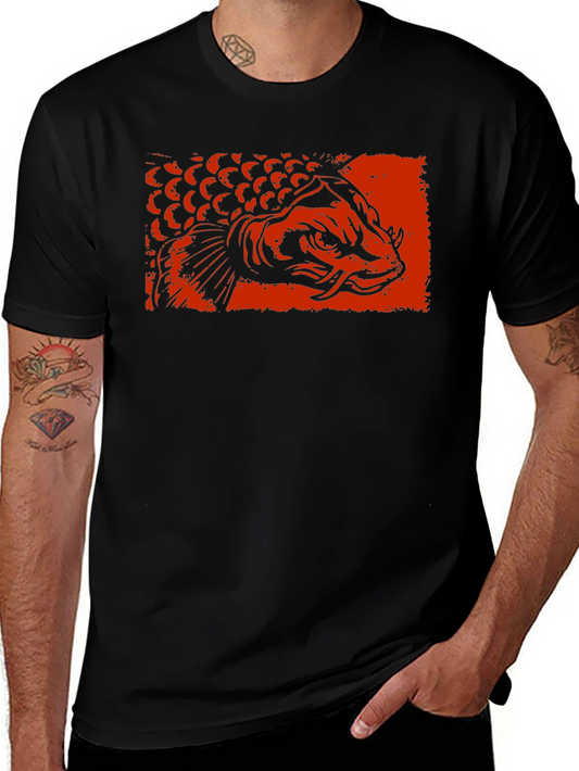 Koi Fish Graphic Tee - Black Cotton T-Shirt