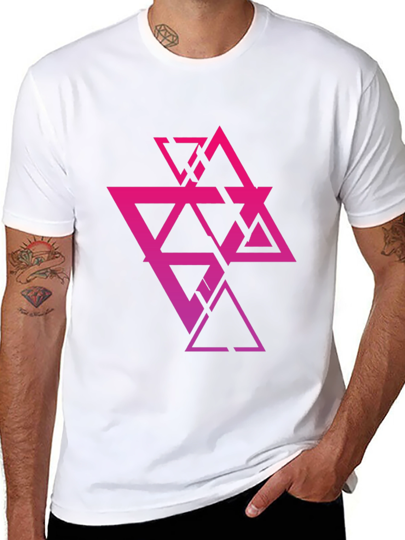 Geometric Triangle Graphic Print Black T-Shirt