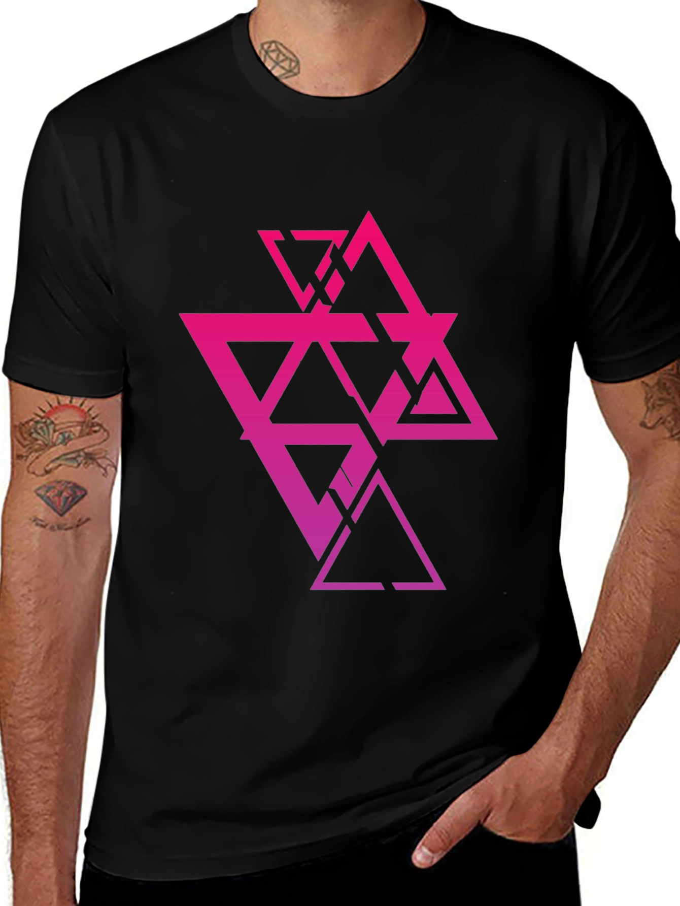 Geometric Triangle Graphic Print Black T-Shirt