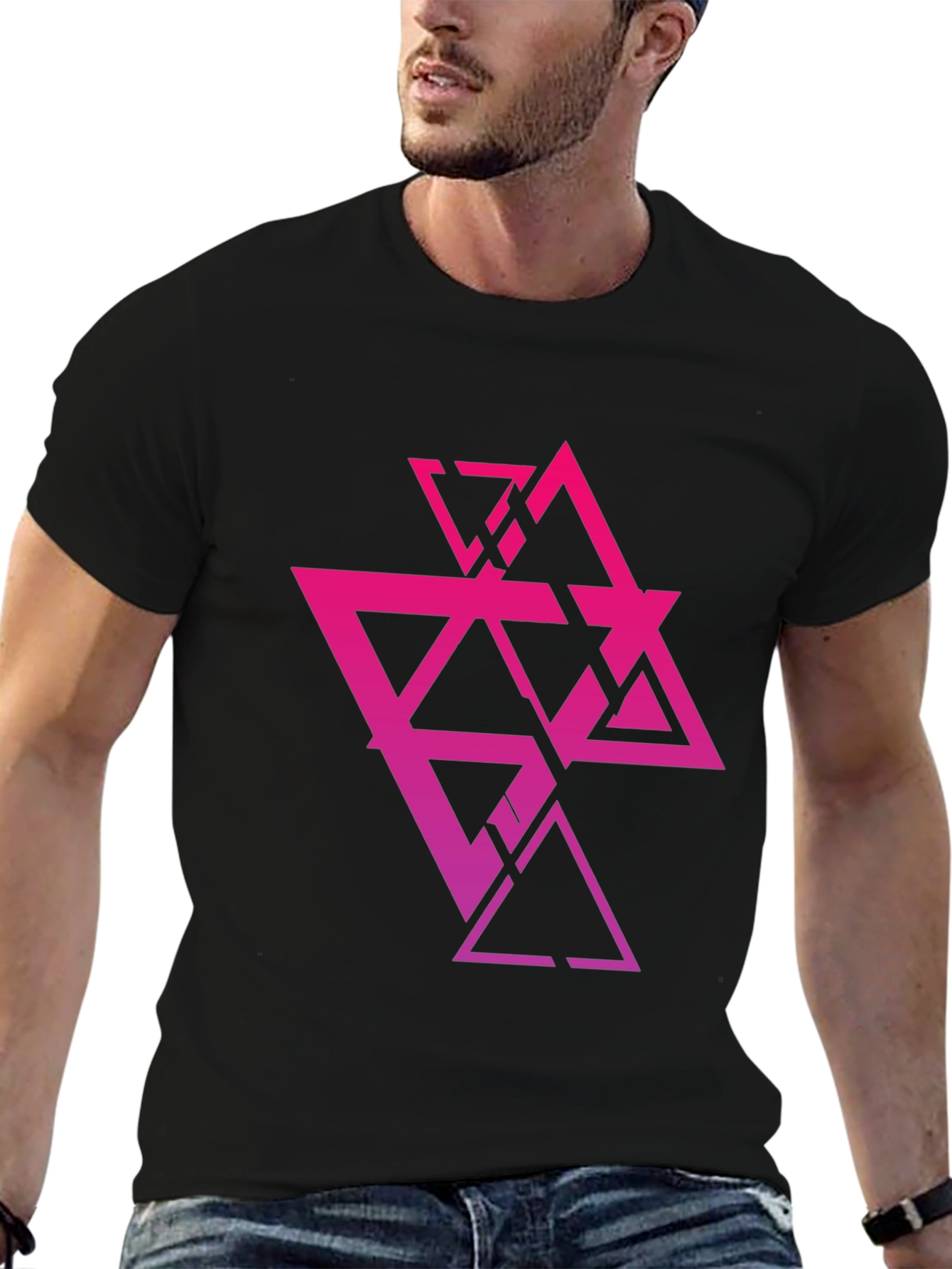 Geometric Triangle Graphic Print Black T-Shirt