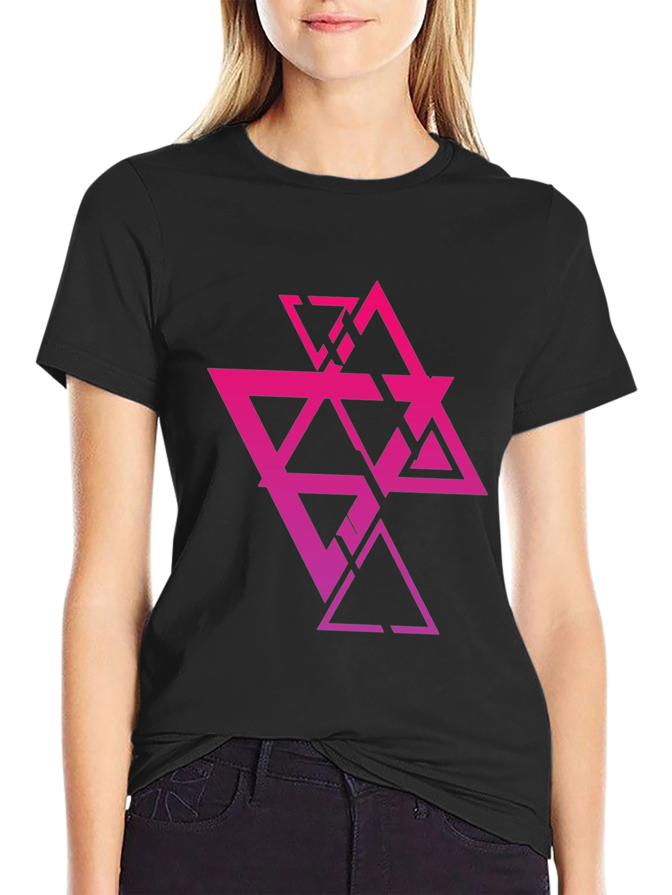 Geometric Triangle Graphic Print Black T-Shirt