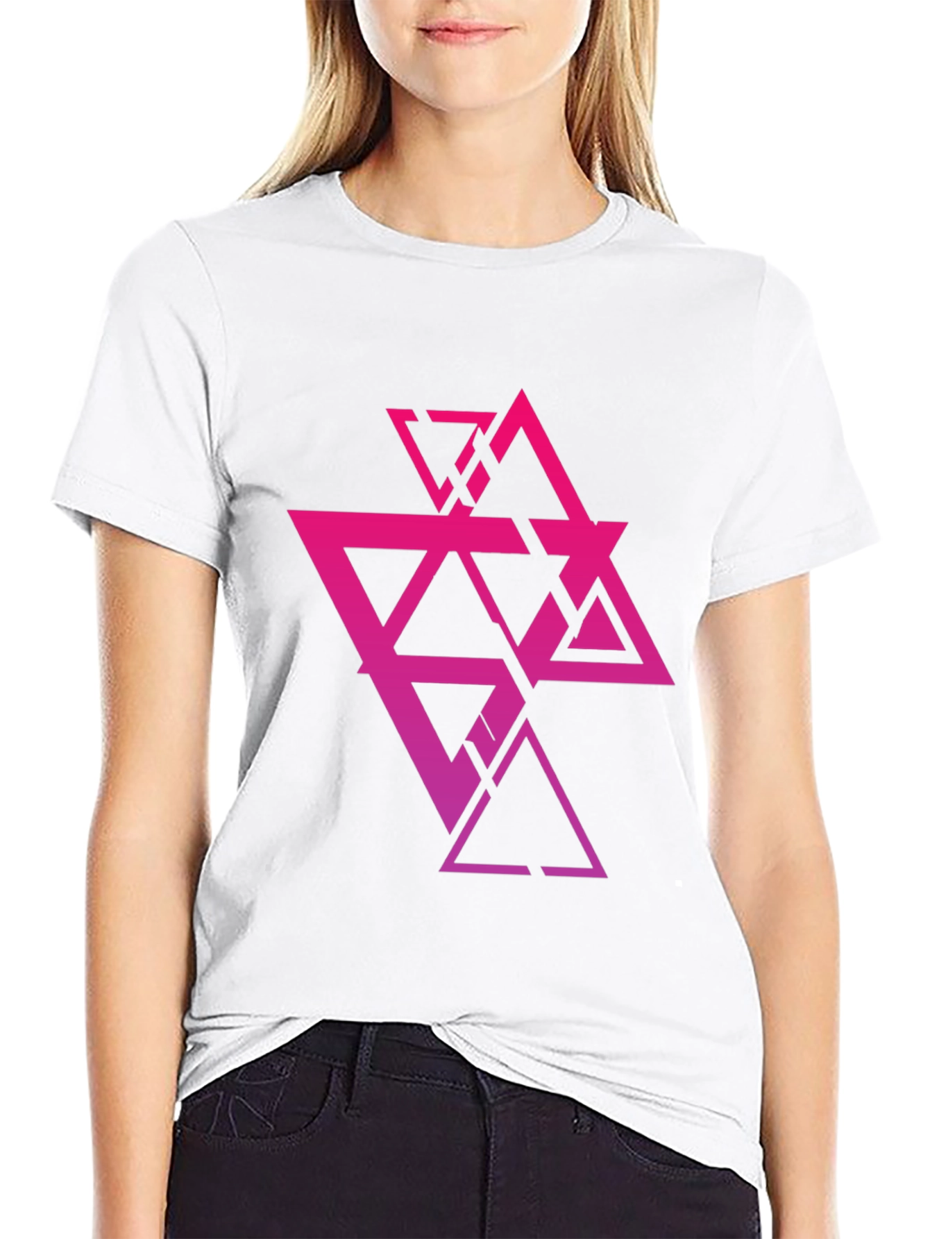 Geometric Triangle Graphic Print Black T-Shirt