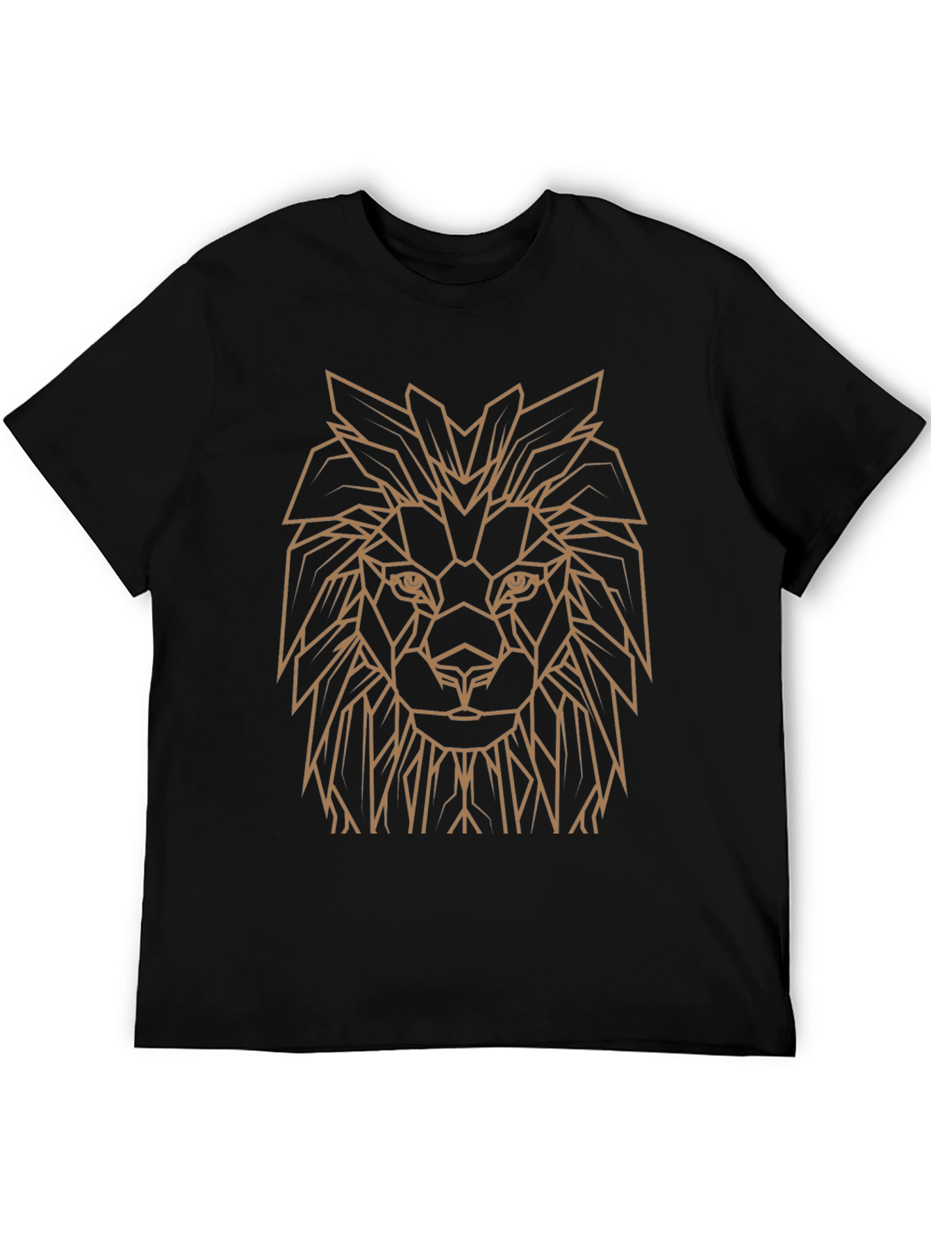 Geometric Lion Head Graphic Tee - Black