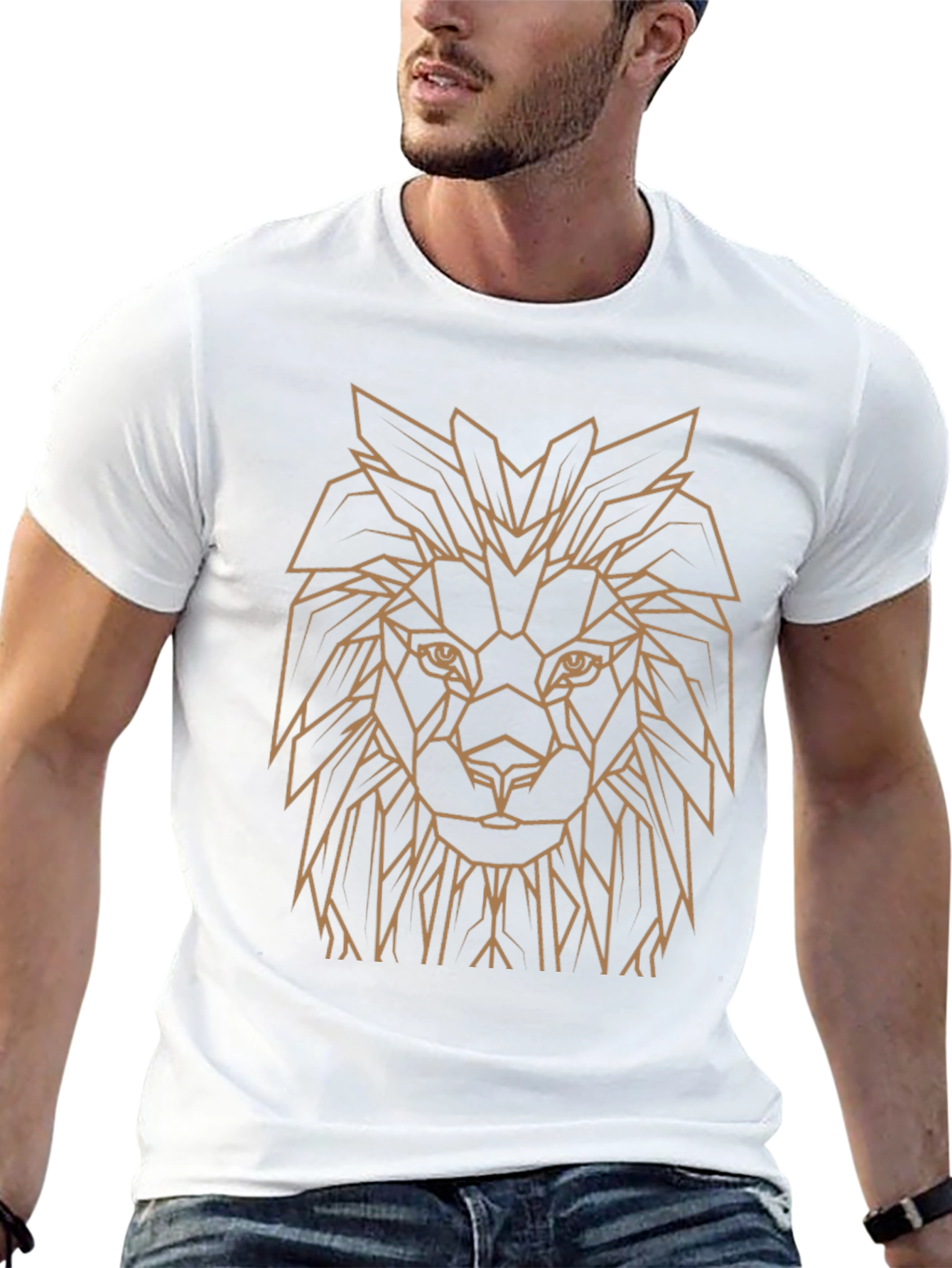 Geometric Lion Head Graphic Tee - Black