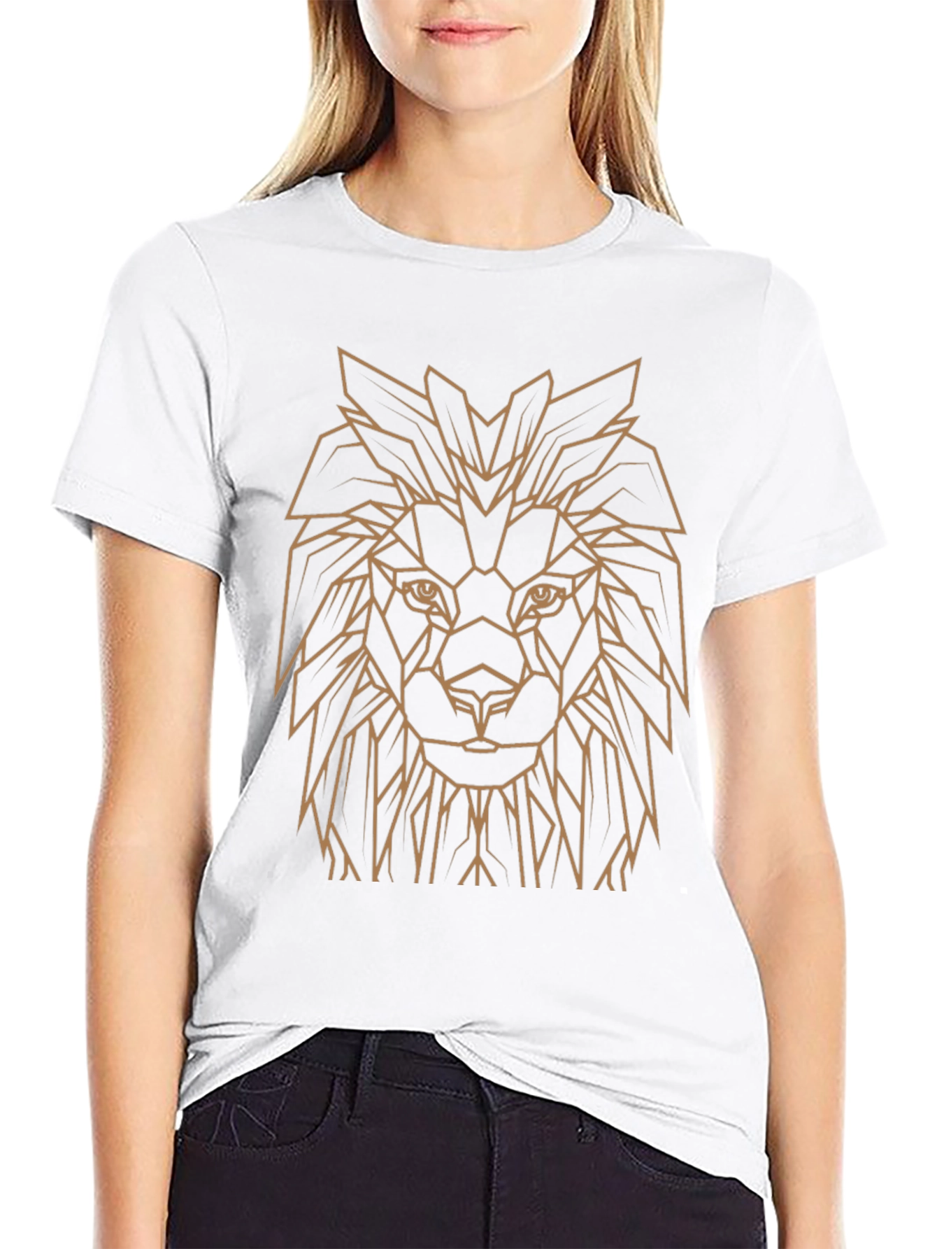 Geometric Lion Head Graphic Tee - Black