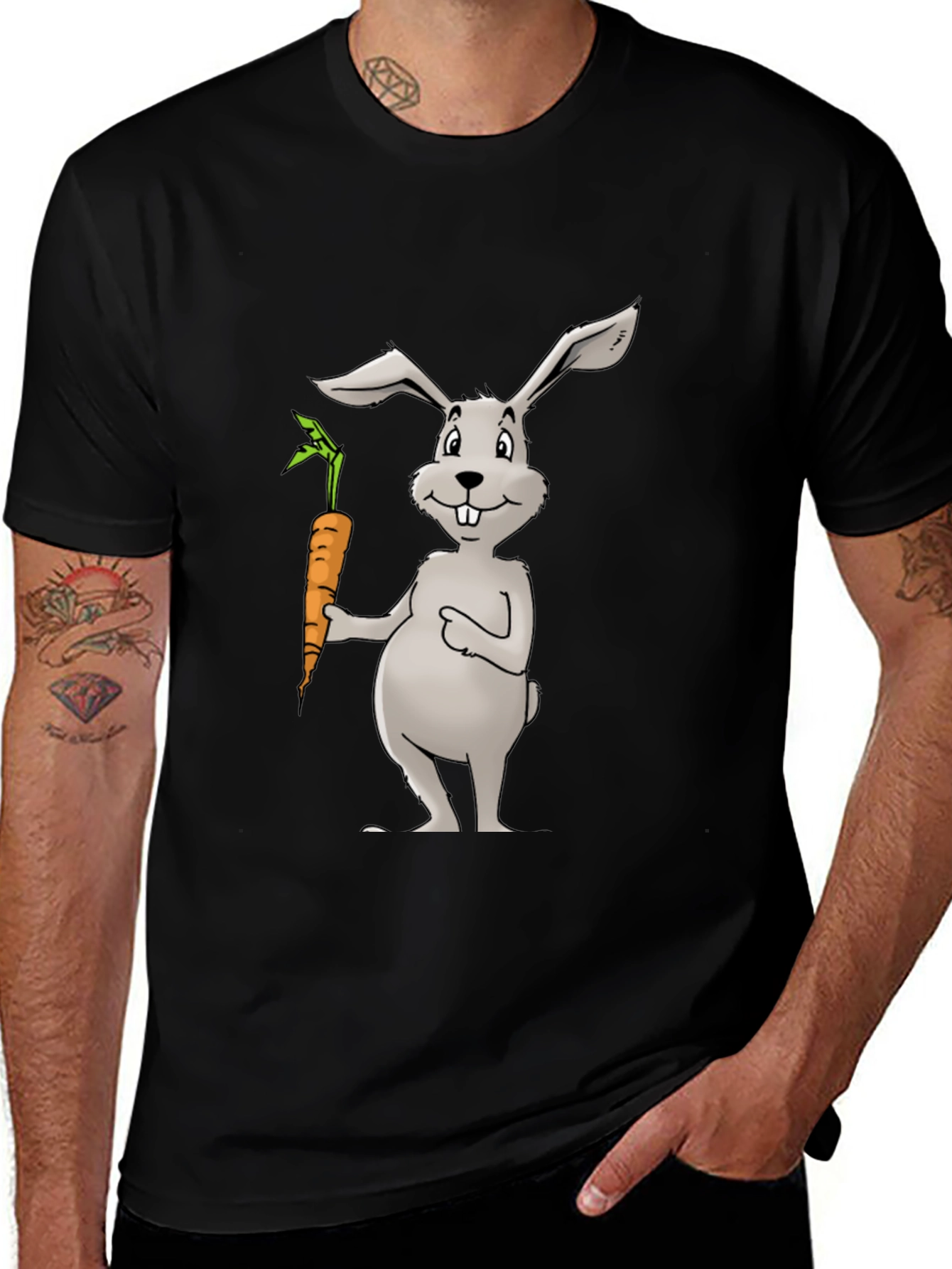 Bunny & Carrot Graphic Tee - Black Cotton T-Shirt