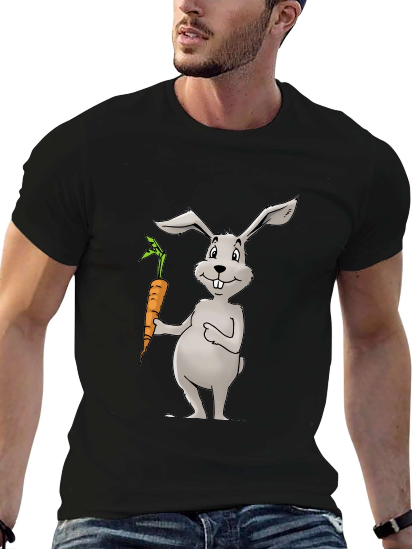 Bunny & Carrot Graphic Tee - Black Cotton T-Shirt