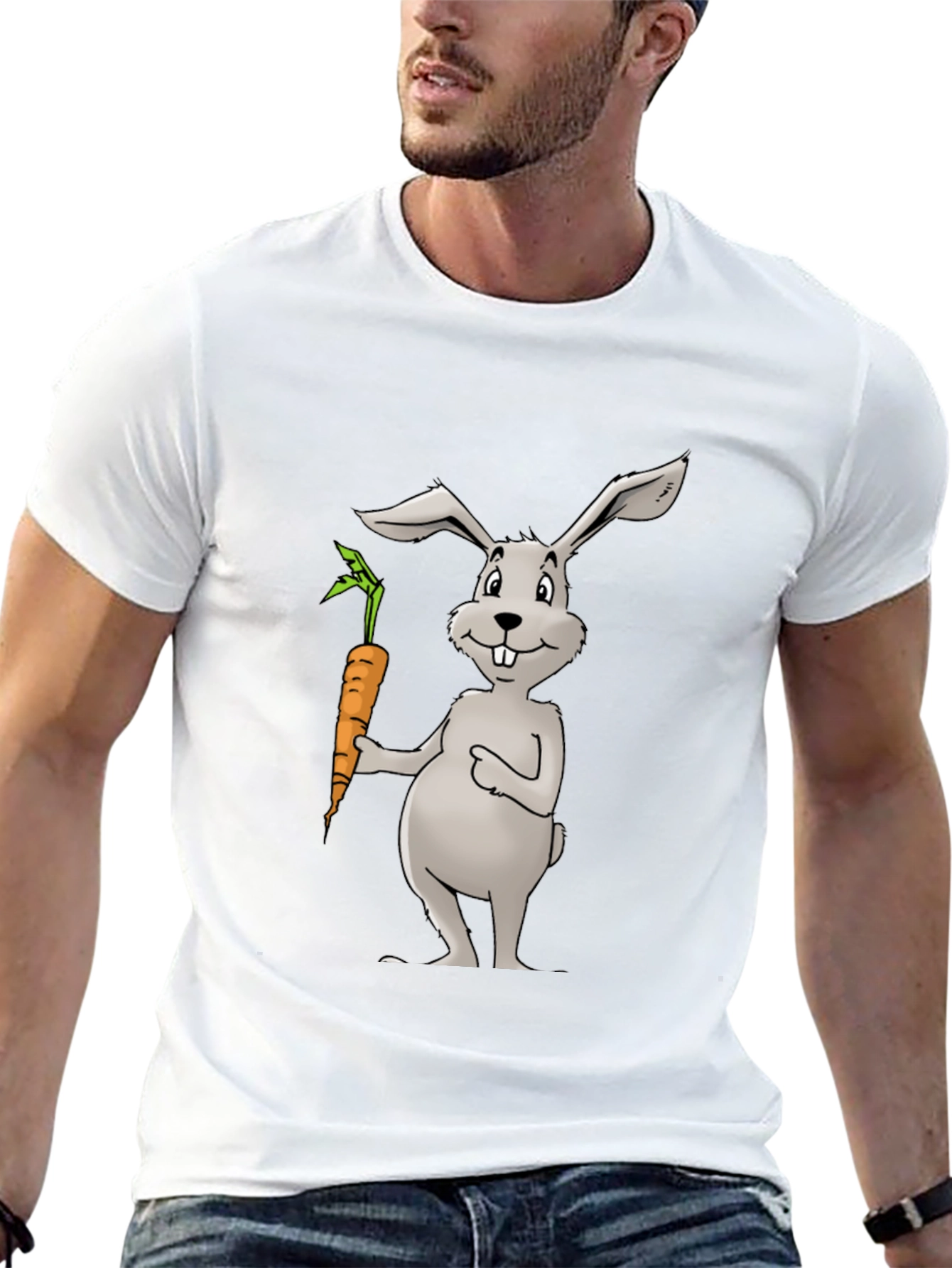 Bunny & Carrot Graphic Tee - Black Cotton T-Shirt