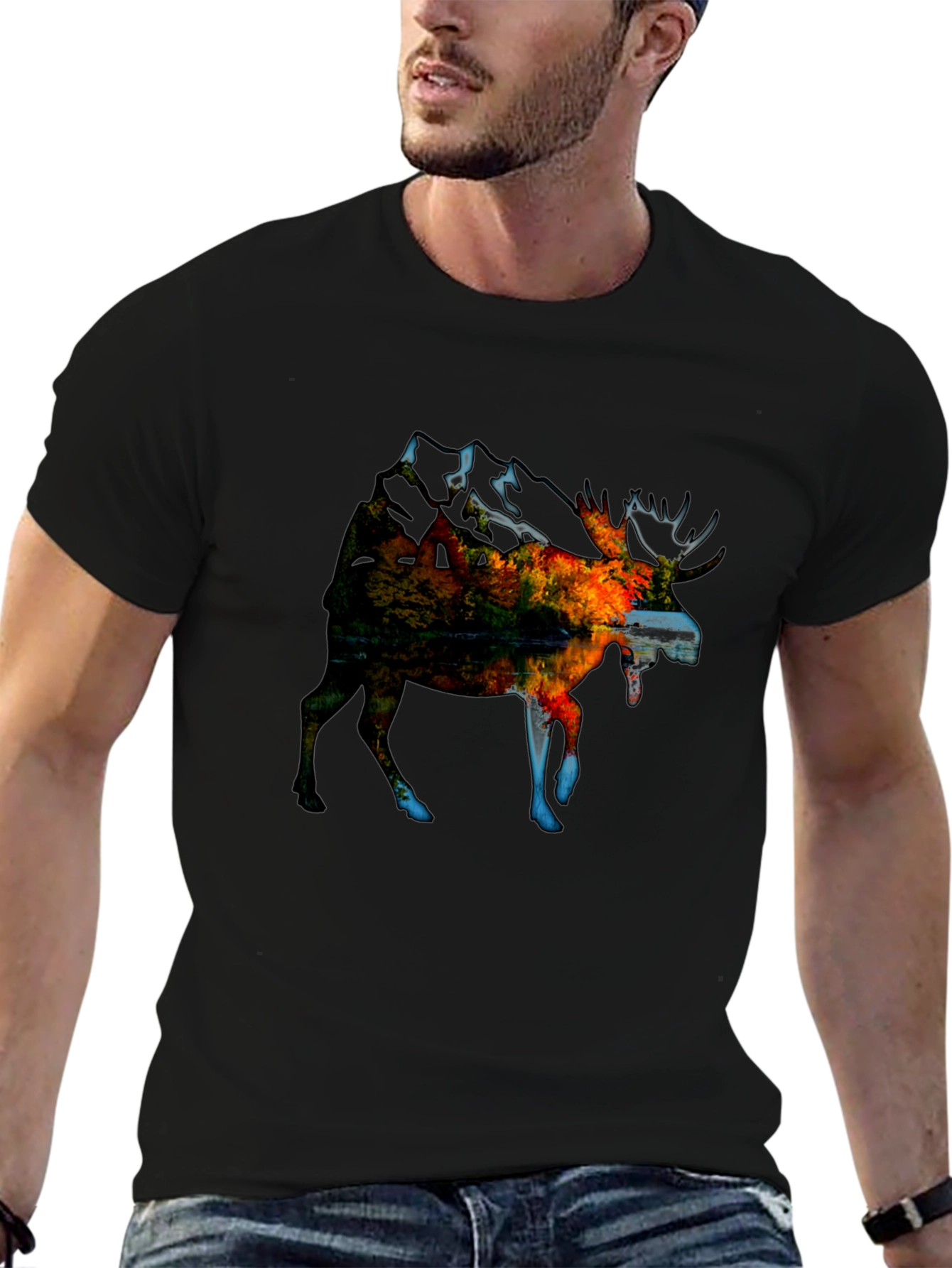 Nature Moose T-Shirt - Black Graphic Tee