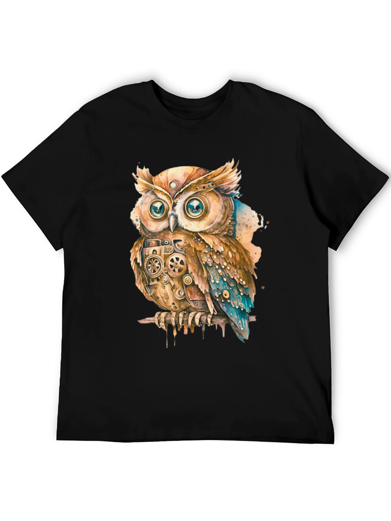 Steampunk Owl Graphic Print T-Shirt