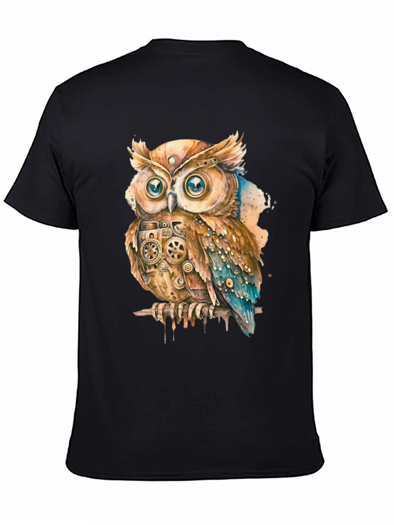 Steampunk Owl Graphic Print T-Shirt