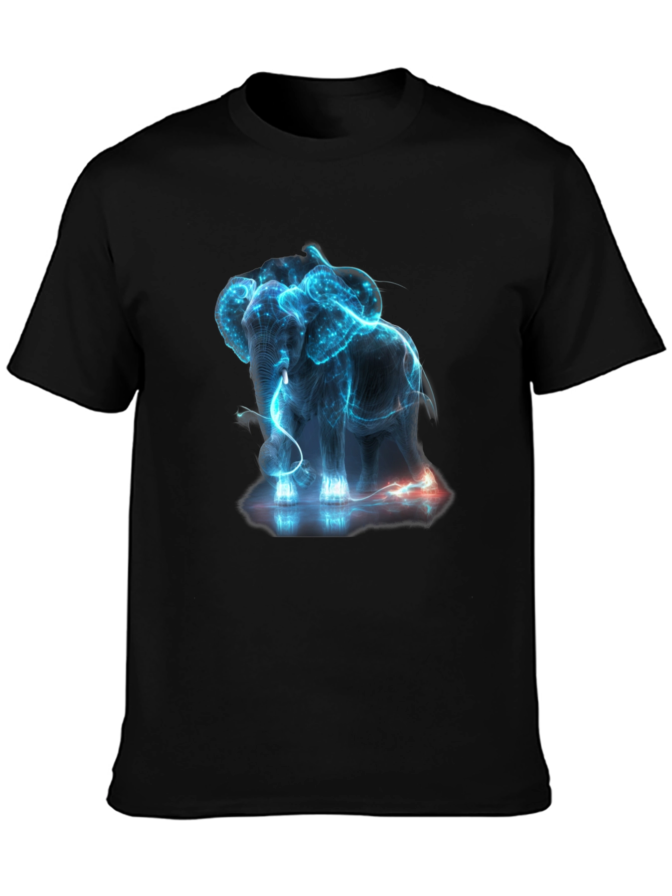 Neon Elephant Graphic Print Black T-Shirt