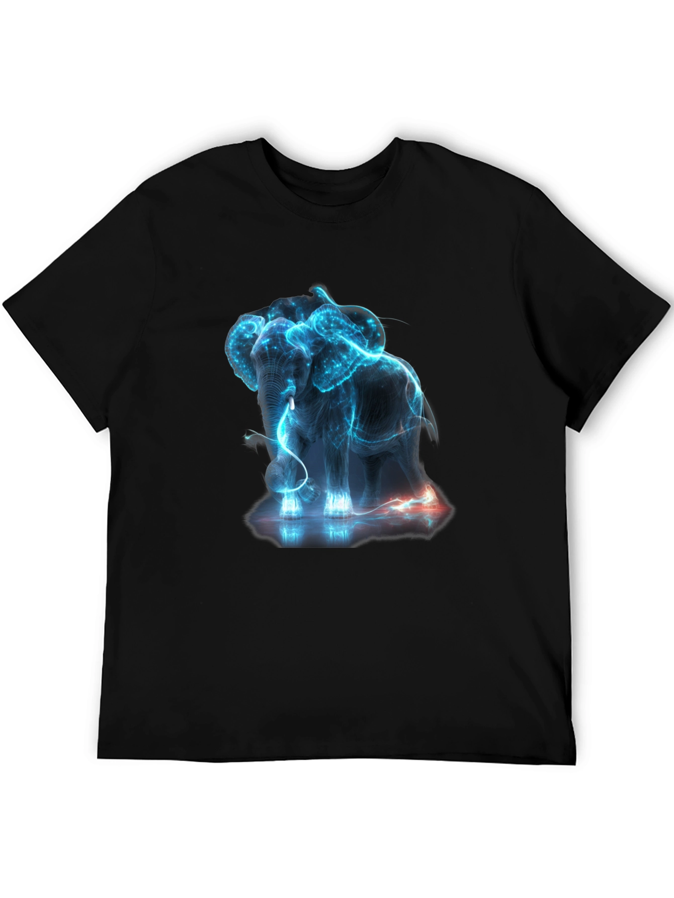 Neon Elephant Graphic Print Black T-Shirt