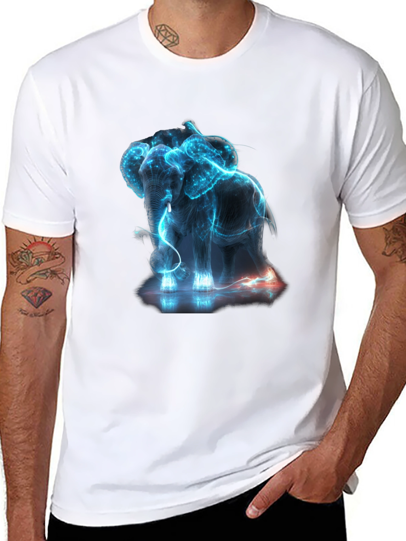 Neon Elephant Graphic Print Black T-Shirt