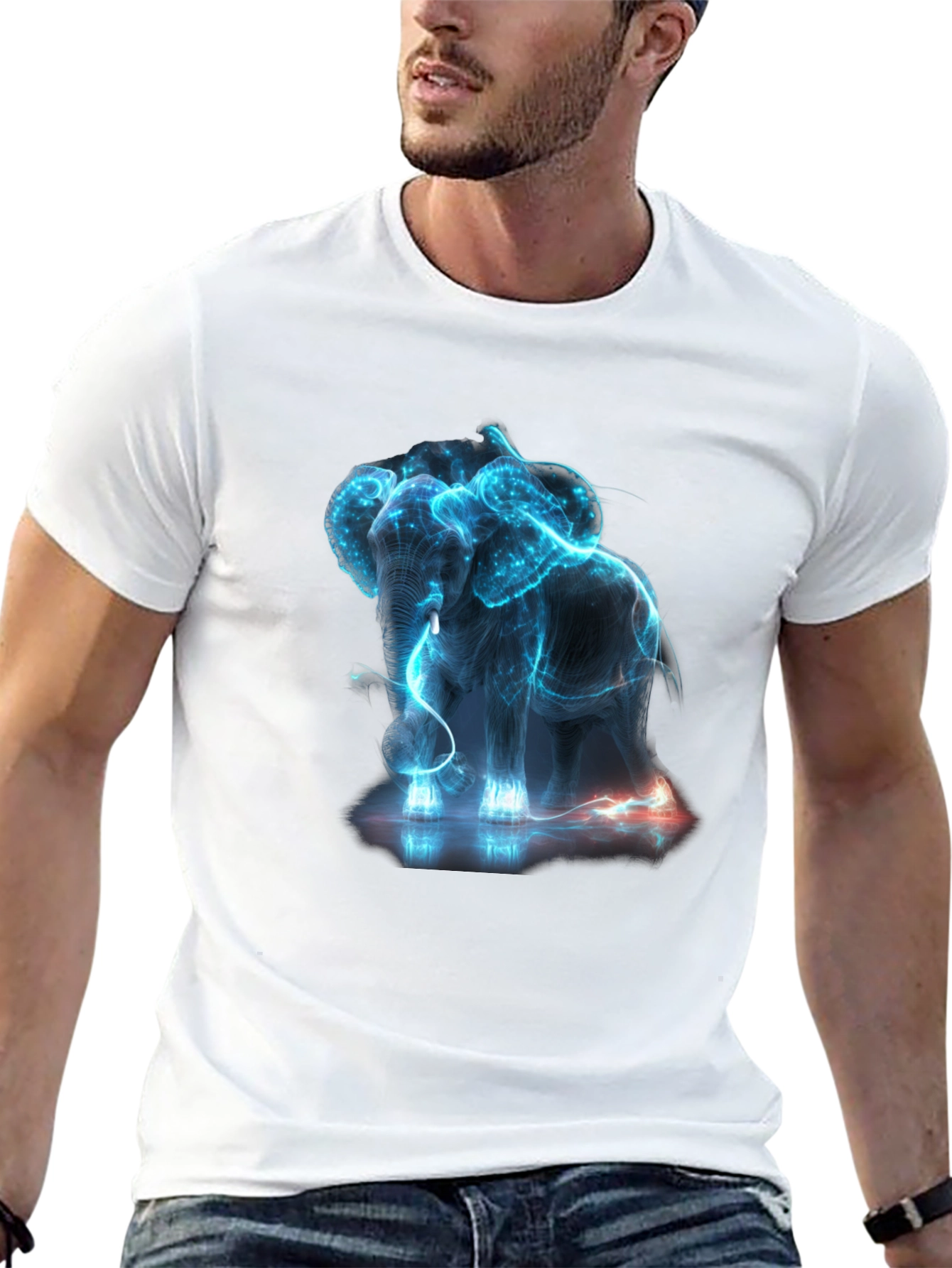 Neon Elephant Graphic Print Black T-Shirt
