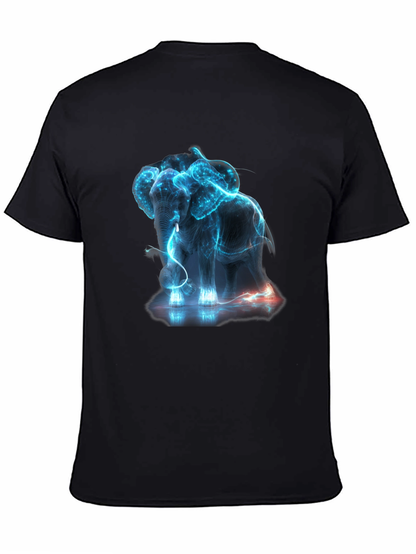 Neon Elephant Graphic Print Black T-Shirt