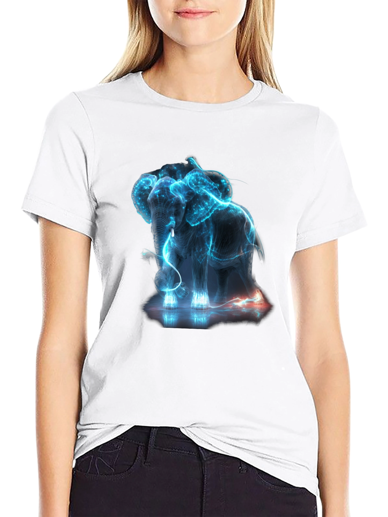 Neon Elephant Graphic Print Black T-Shirt