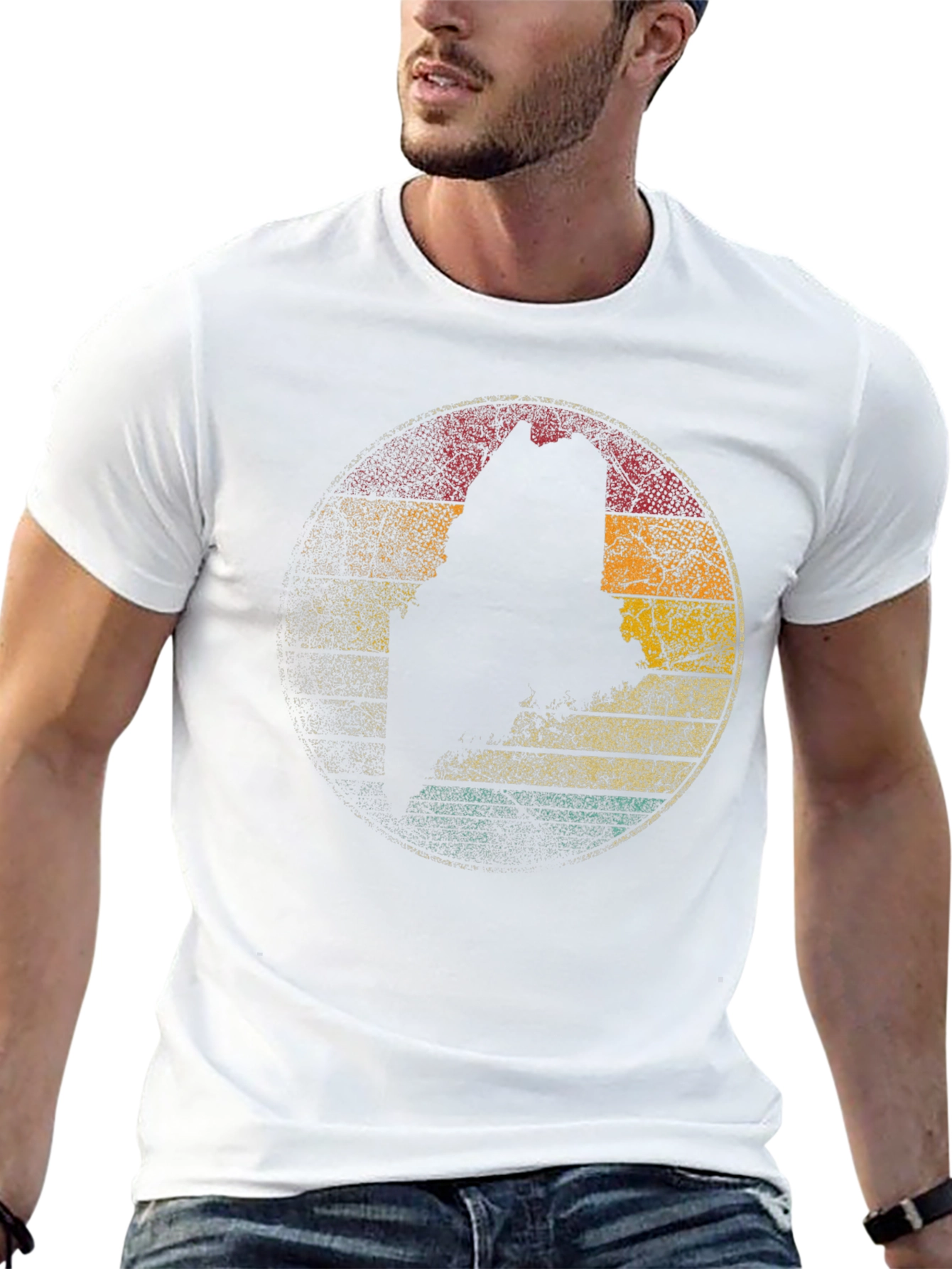 Maine State Silhouette Retro Graphic T-Shirt