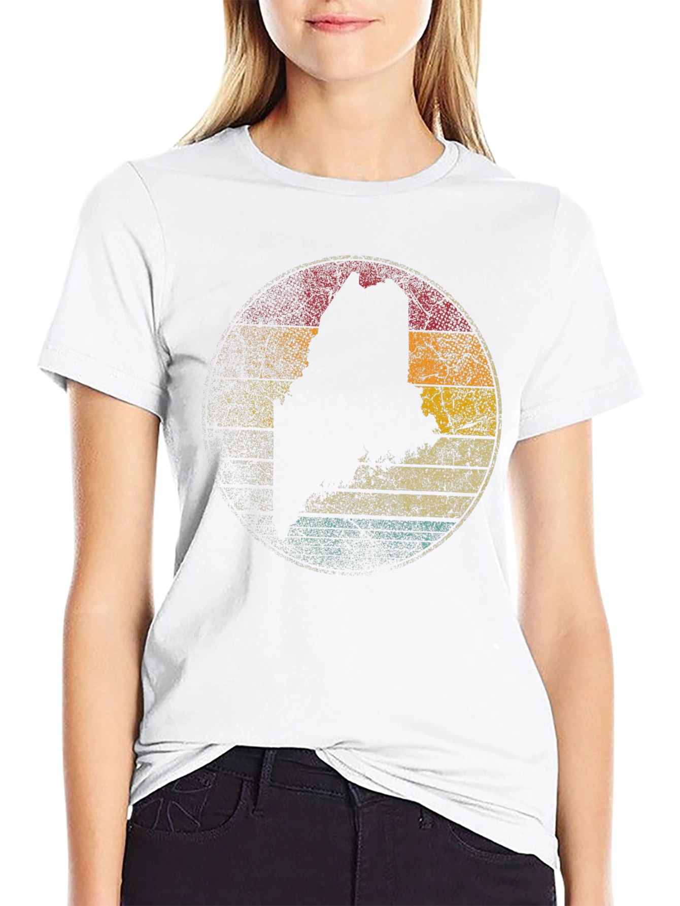 Maine State Silhouette Retro Graphic T-Shirt